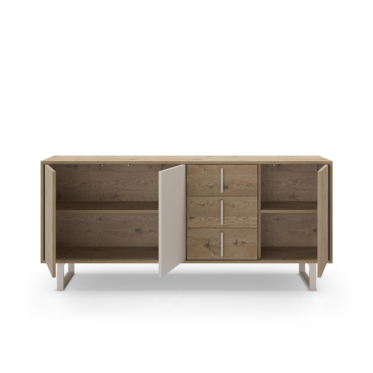 SIDEBOARD 3 Türen und 3 Schubladen B180 cm - MILLAY - Grau, Holz (40/80/180cm) - Calicosy
