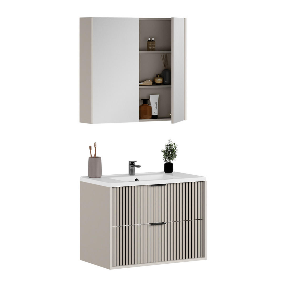 BADMÖBEL-SET Ruford Cashmere 3 Teile - Kaschmir, Holzwerkstoff (80/57/45cm) - Vicco