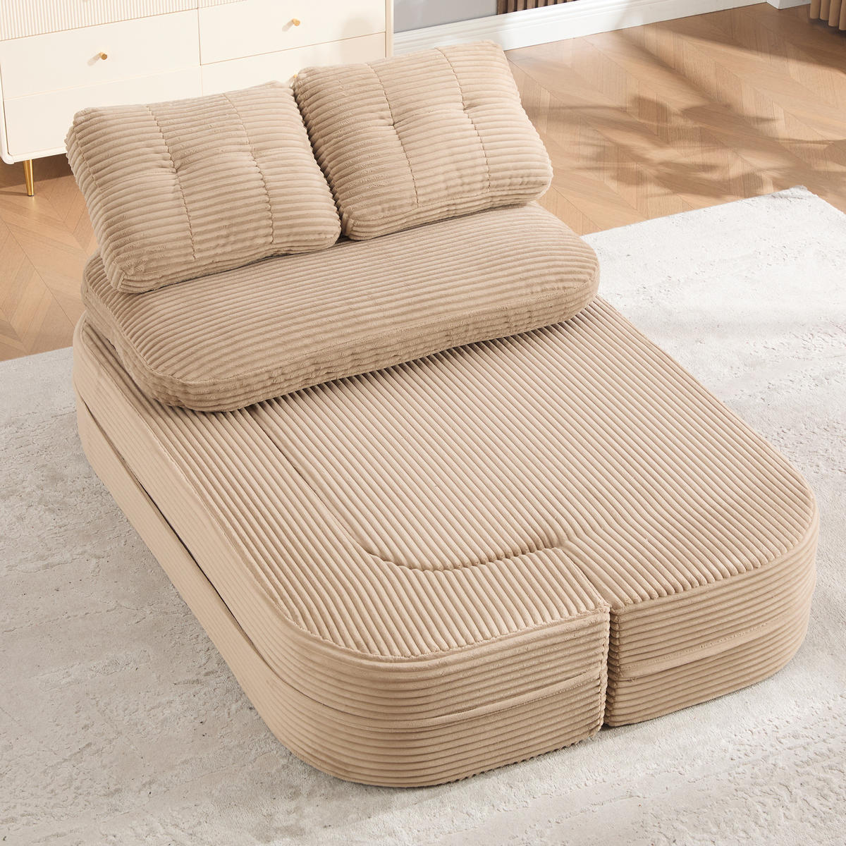 SOFA mit Liegefunktion, Getränkehaltern und verstellbaren Armlehnen in Khaki - Taupe, Textil (165/61/97cm) - EVRYAE