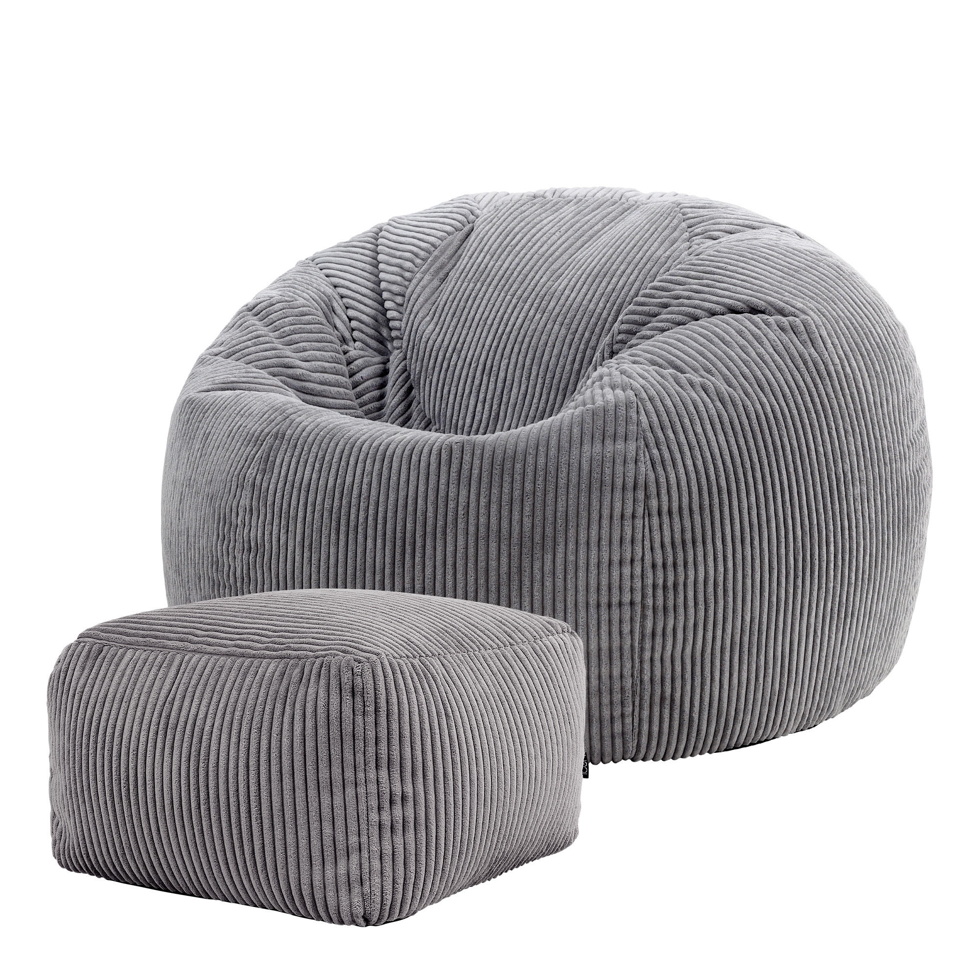 SITZSACK Klassisch + Hocker, Cord - Grau, Kunststoff/Textil (85/50/85cm) - icon