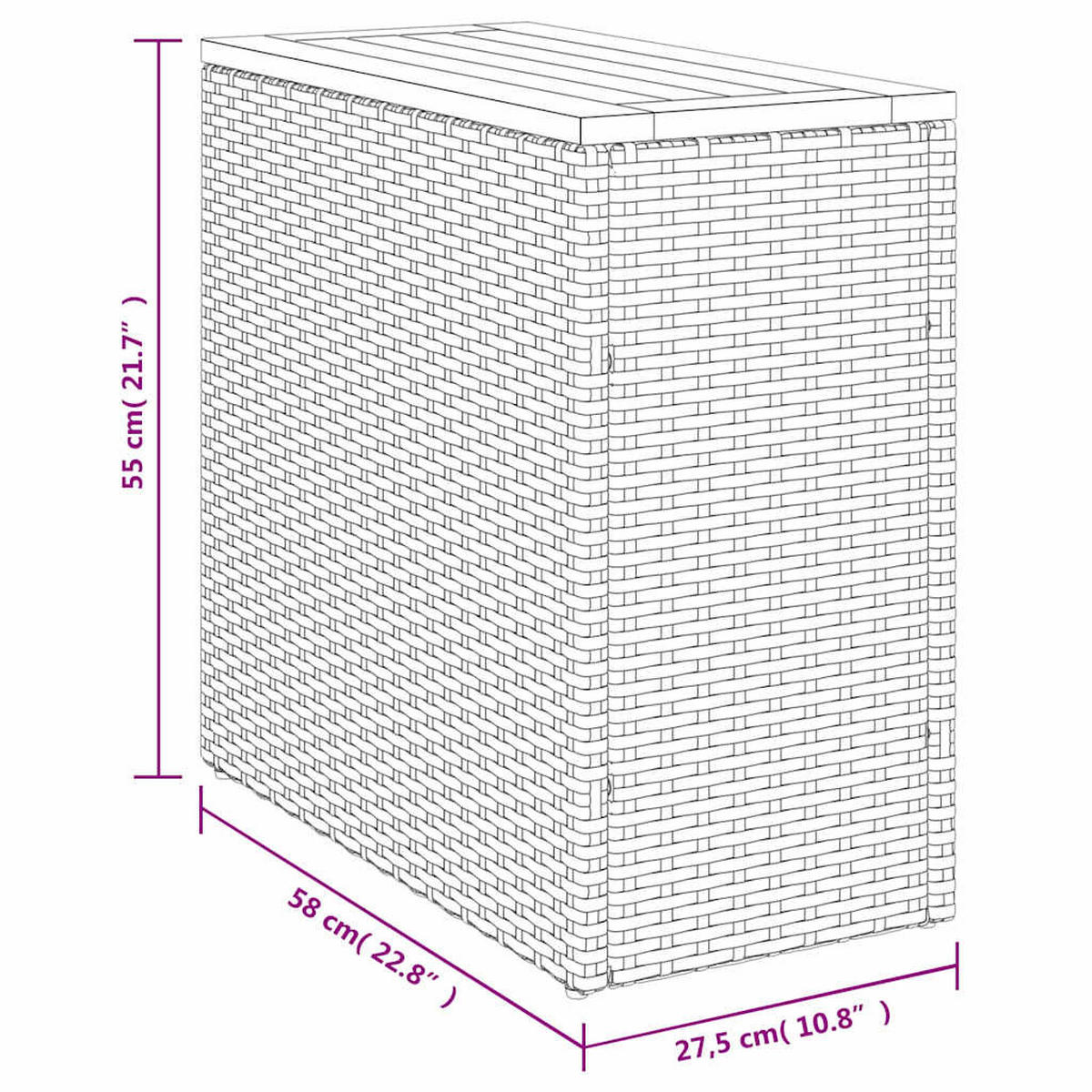 GARTEN-BEISTELLTISCH Mit Holzplatte Grau 58/27,5/55 Cm Rattan - Grau, Kunststoff (58/27.5/55cm) - vidaXL
