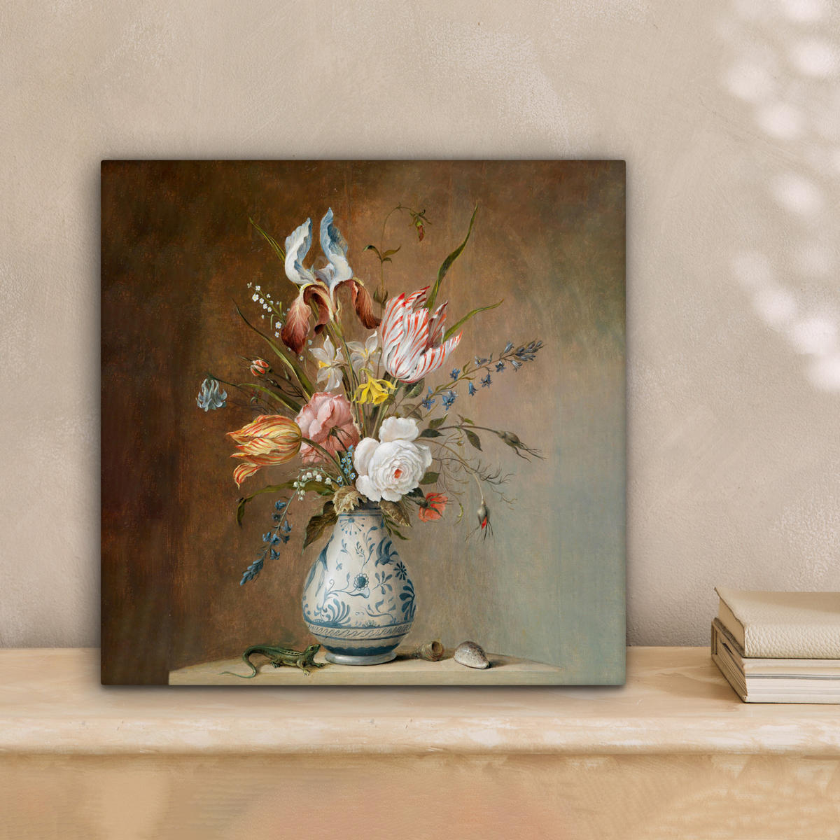 LEINWANDBILD Alte Meister - Blumen - Balthasar van der Ast Deko Wohnzimmer 20x20 cm - Hellbraun, Textil (20/20cm) - MuchoWow