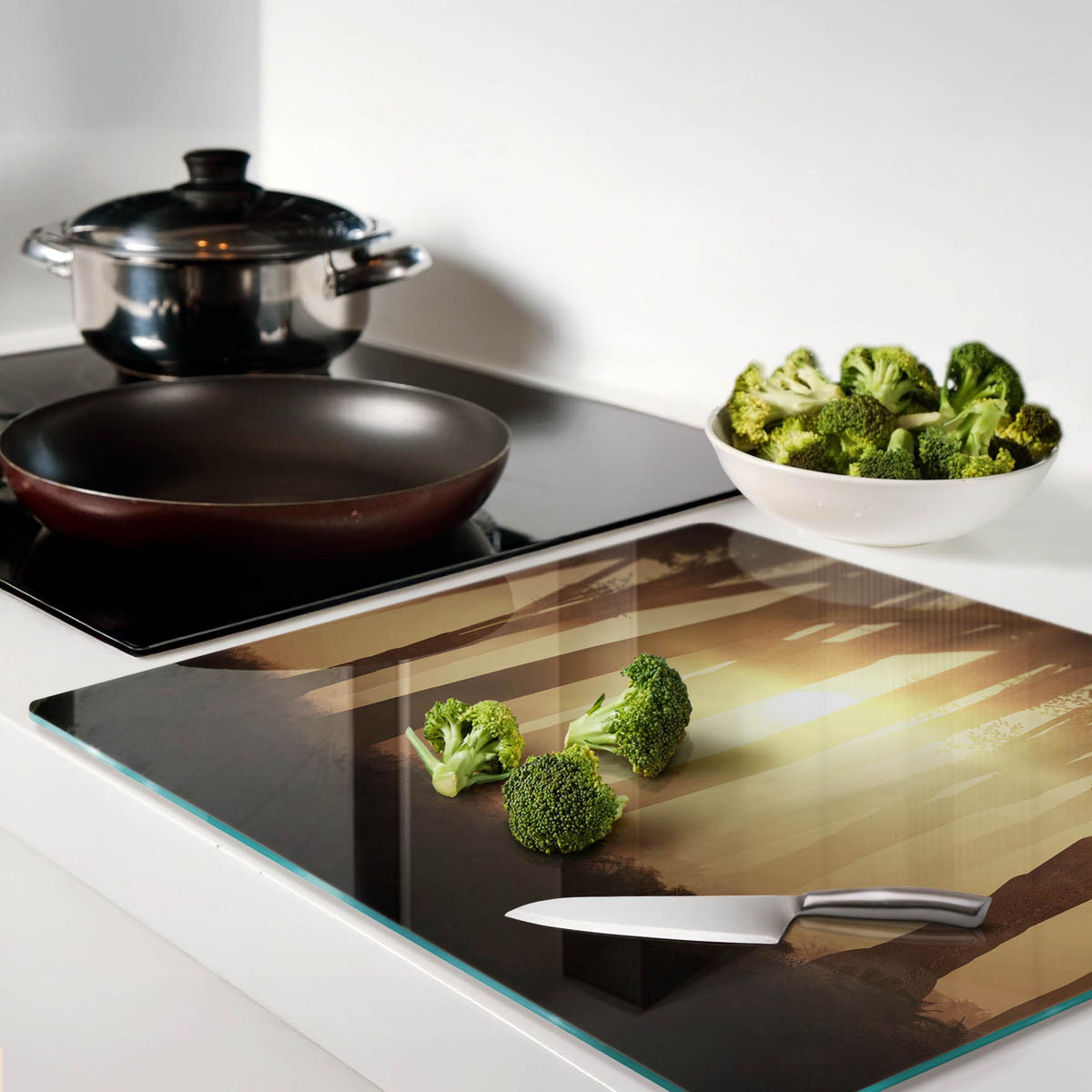 GLASPLATTE 60x52 cm Nebel im Wald - Braun, Glas (60/0.4/52cm) - TULUP