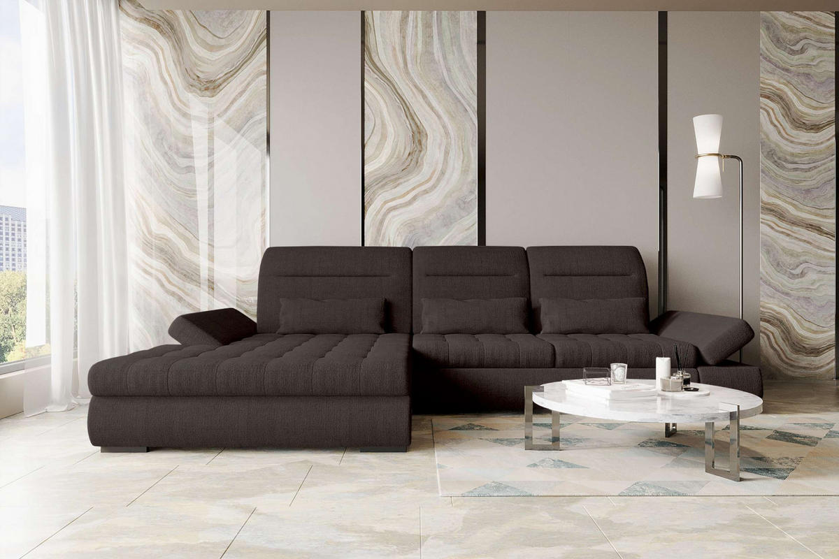ECKSOFA Toscana Plus Velours inkl. Schlaffunktion - Braun, Textil (179/300cm) - 99rooms