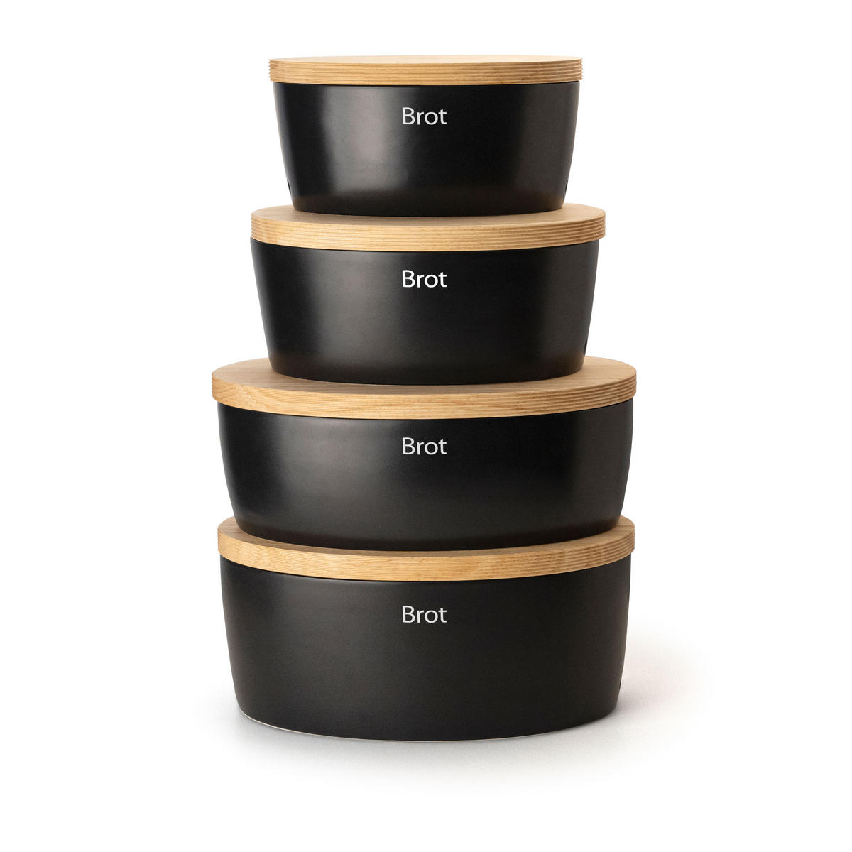 BROTTOPF oval mit Holzdeckel, Keramik, Schwarz, 36 x 23 x 15.5 cm - Schwarz, Holz (25/16/37cm) - Continenta