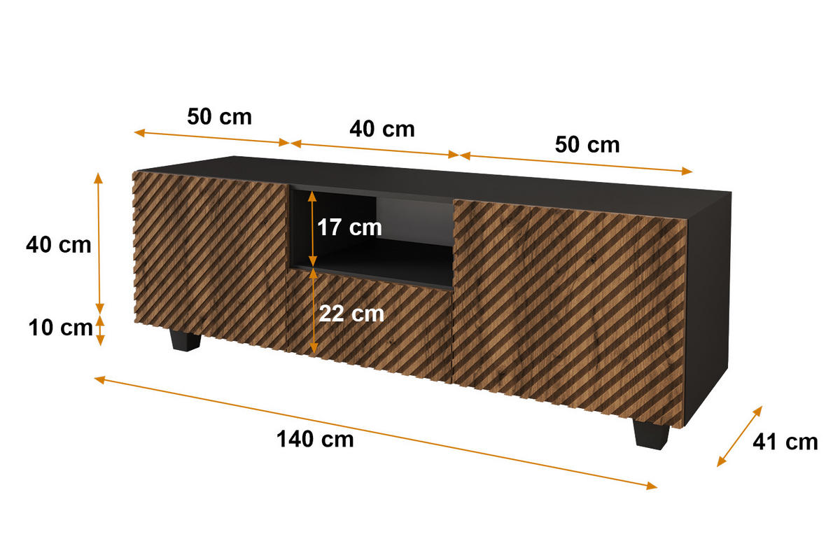 LOWBOARD ZENO-S 140x50x41 cm - Schwarz / Katania - Eiche Wotan/Schwarz, Holzwerkstoff (140/50/41cm) - ALTDECOR