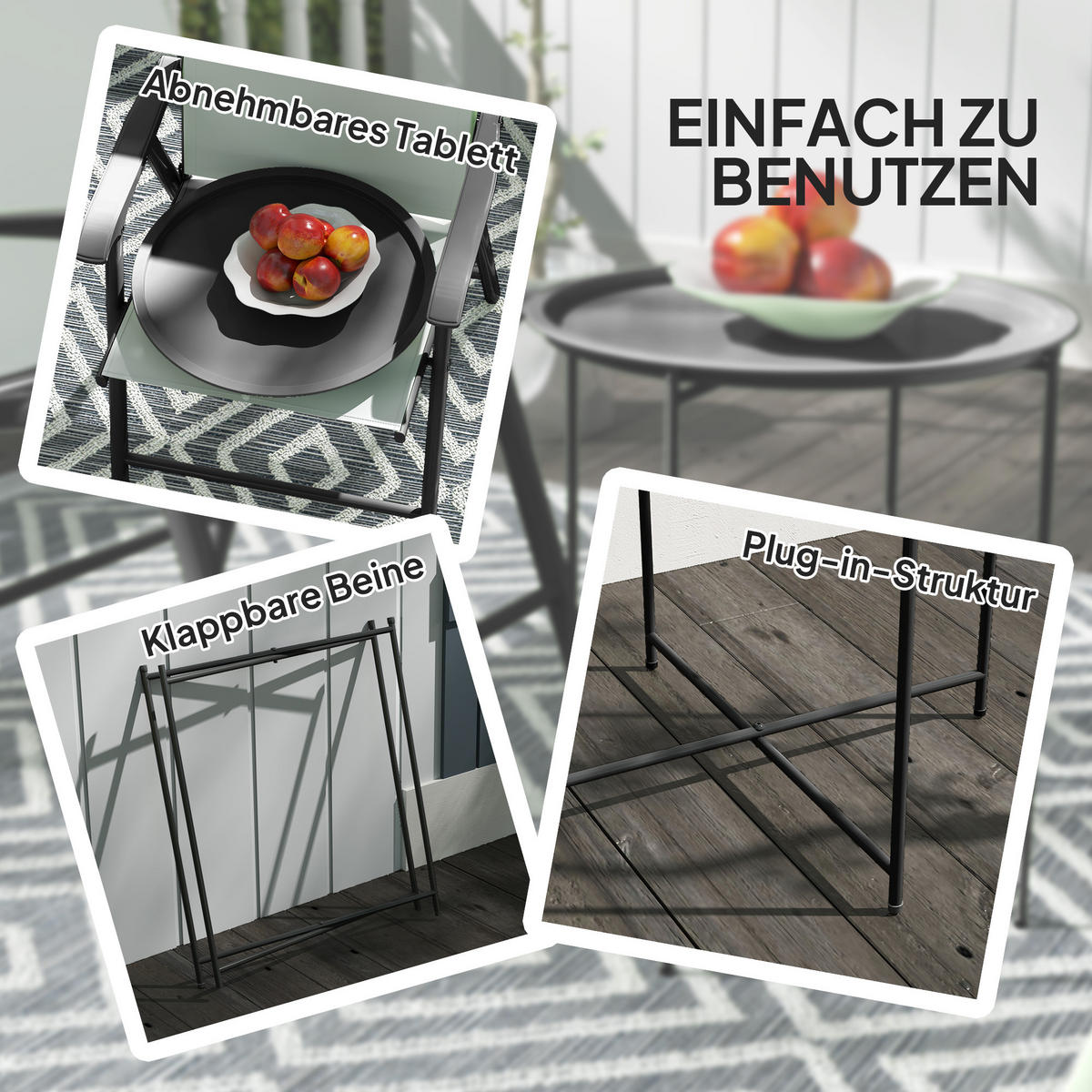 BEISTELLTISCH klappbar Ø46 x 50 cm Rund wetterfest Balkontisch - Schwarz, Metall (46/46/50cm) - Outsunny