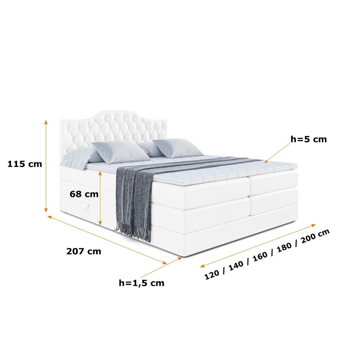 BOXSPRINGBETT VILA-1 KING - 180x200 - H3/H4 - Weiß Hochglanz - Weiß Hochglanz, Holzwerkstoff (180/200cm) - ALTDECOR