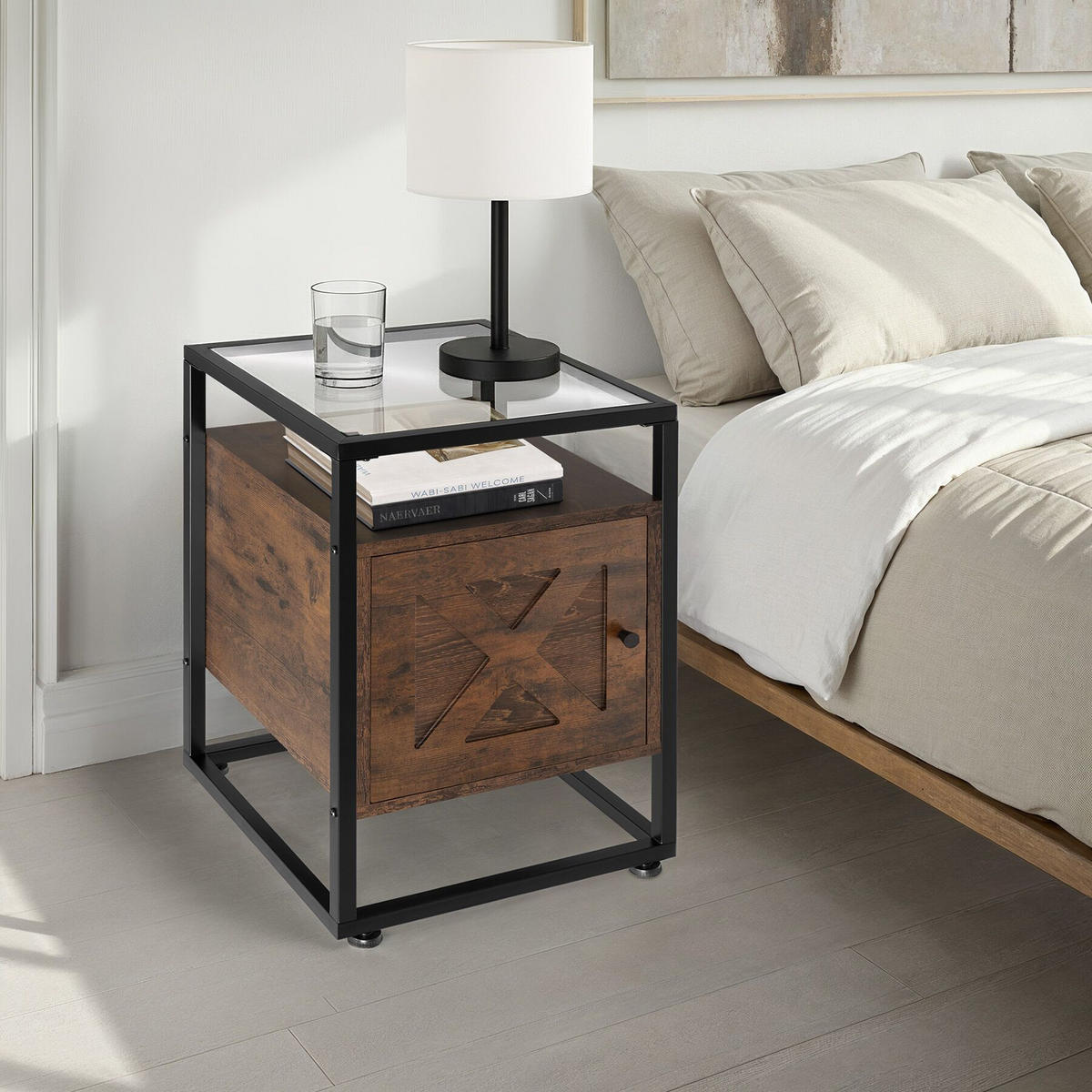 NACHTSCHRANK Kidderminster,40 x 43 60,5 cm,Industrial Holz dunkel, rustikal - Rostfarben, Holzwerkstoff (43/60.5/40cm) - tectake