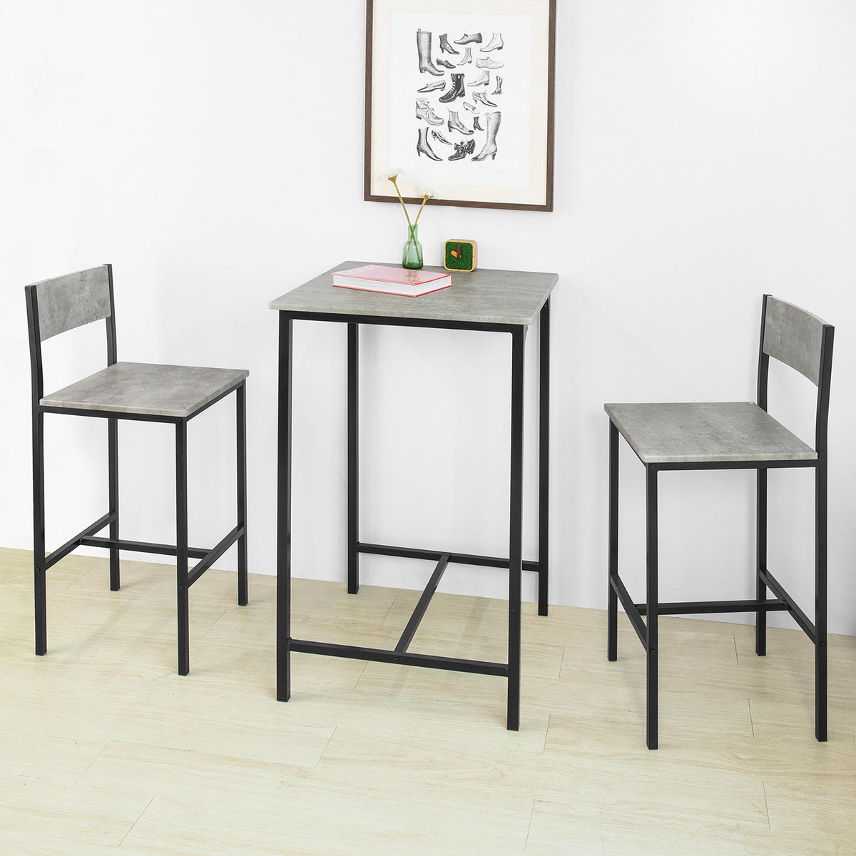 BARTISCH + 2 x BARHOCKER - Grau, Holzwerkstoff (60/97/60cm) - SoBuy