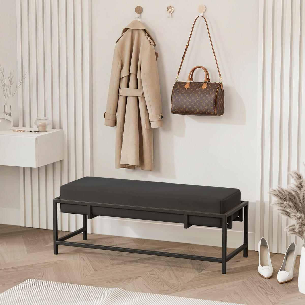 POLSTERBANK GLAM 80 cm Schwarz ,Metallgestell - Schwarz, Metall (80/45/35cm) - Idohome