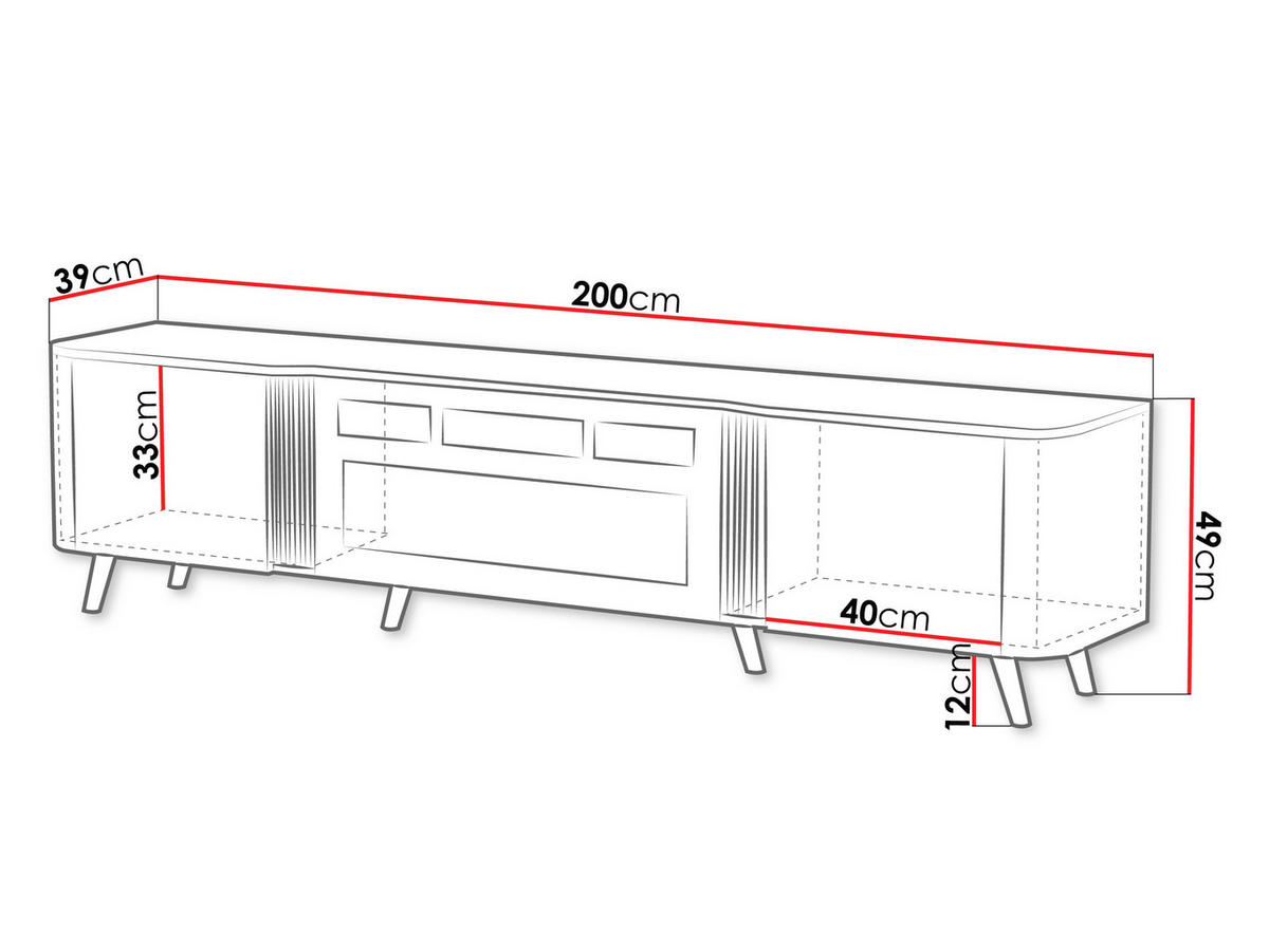 TV-LOWBOARD Volare 200 EF mit Kamin - Nussbaumfarben/Schwarz, Holzwerkstoff/Kunststoff (200/49/39cm) - MIRJAN24
