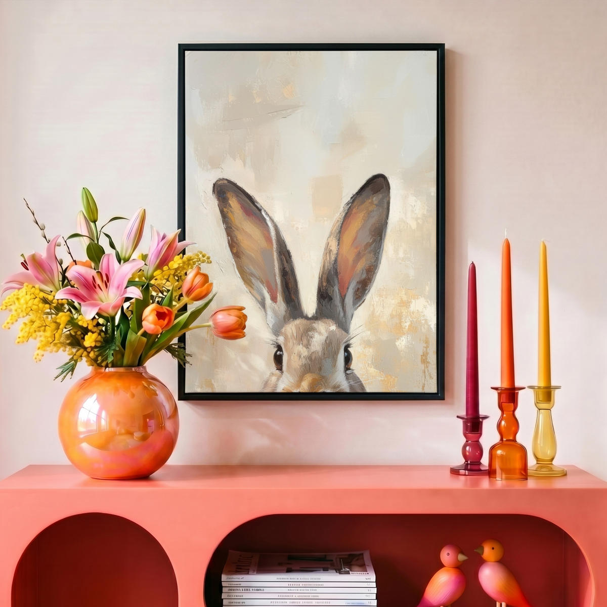 LEINWAND Bilder mit Rahmen - Hase - Ohren - Braun - 30x40 - Beige, Textil (30/40cm) - MuchoWow