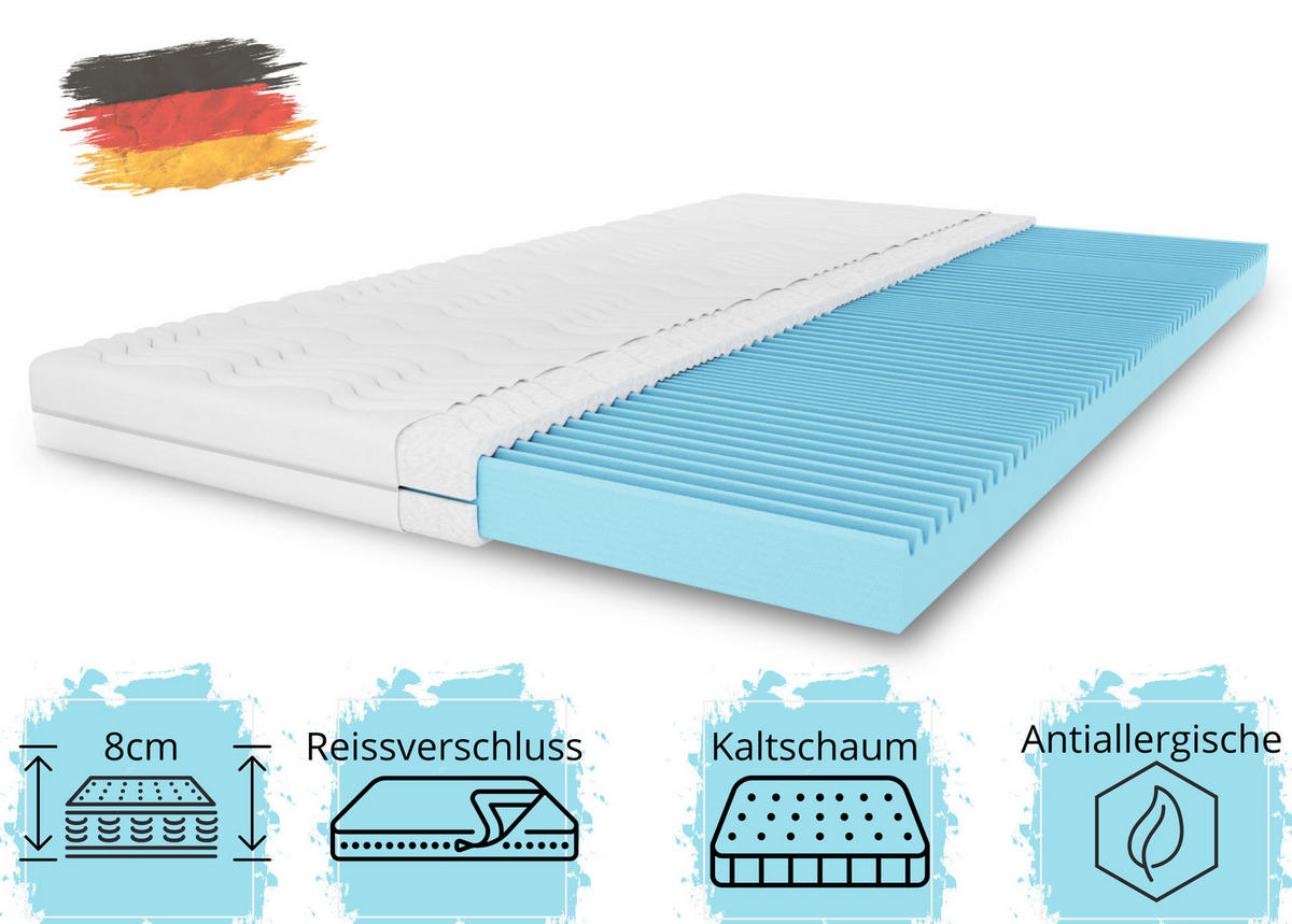 MATRATZENTOPPER mit Massageschicht, Größe: 180x200x8, Frabe: Weiß, mittelhart: H3 - Weiß, Textil (180/200cm) - Marpur
