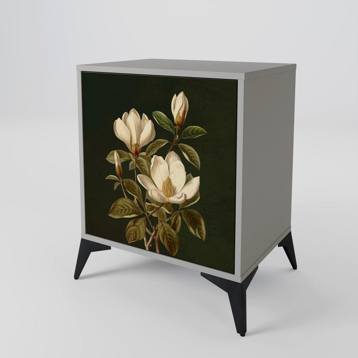 SIDEBOARD FLORAL NOIR, Grau, 57,5x42x67,5 cm, Schwarze Metall-Rahmenfüße - Multicolor/Schwarz, Holzwerkstoff/Metall (57.5/67.5/42cm) - SpaceRebels