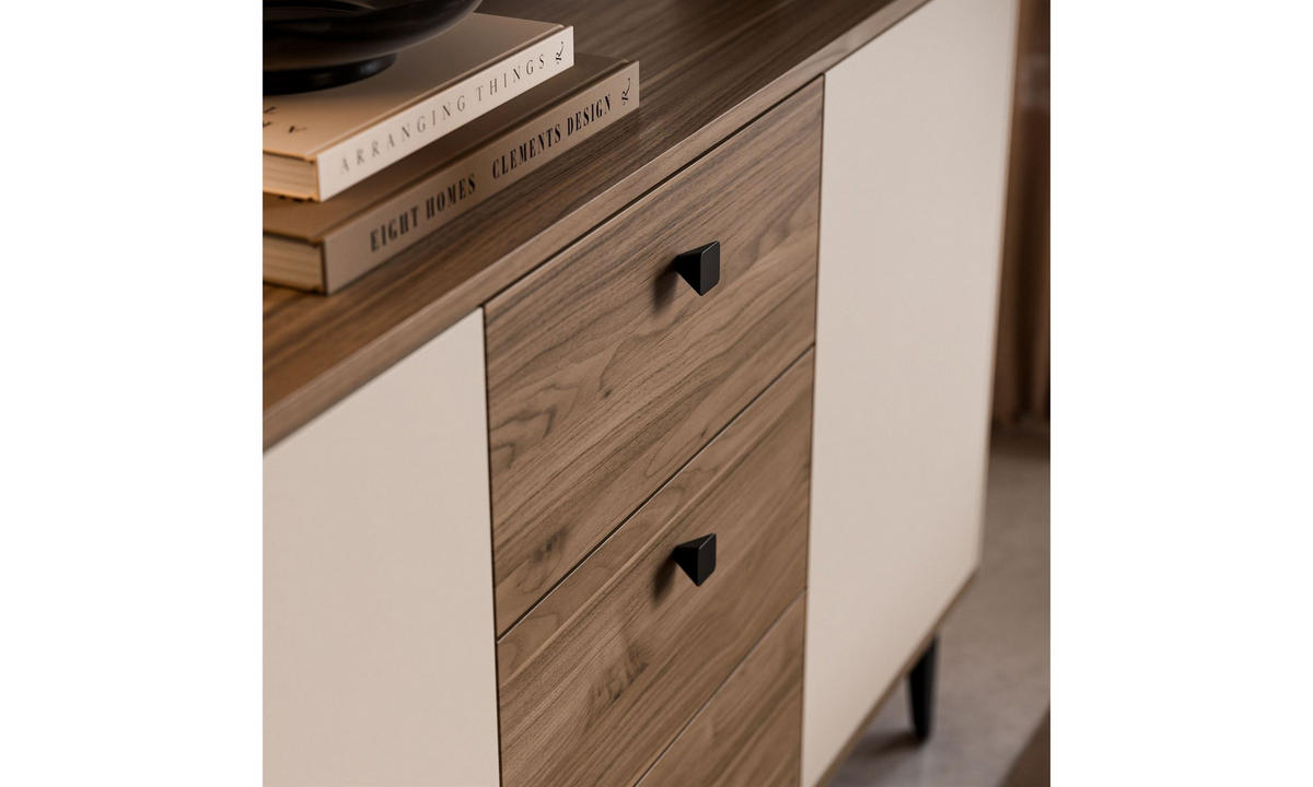 KOMMODE MOCHA 140/40/81 cm 2 Türen 3 Schubladen Kaschmir/Nussbaum Royal - Kaschmir/Schwarz, Holzwerkstoff/Kunststoff (140/81/40cm) - Lookway