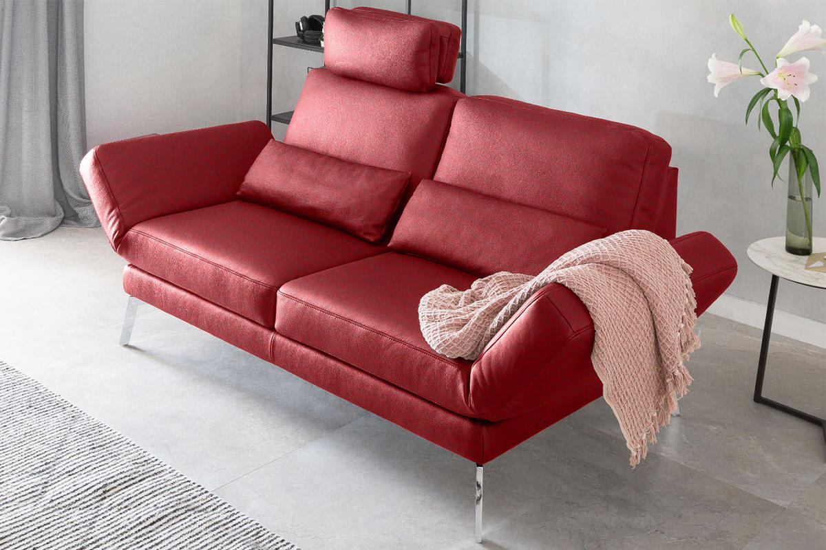 LEDERSOFA HURRICANE Rot Leder - Rot/Silberfarben, Leder (170/87/141cm) - KAWOLA