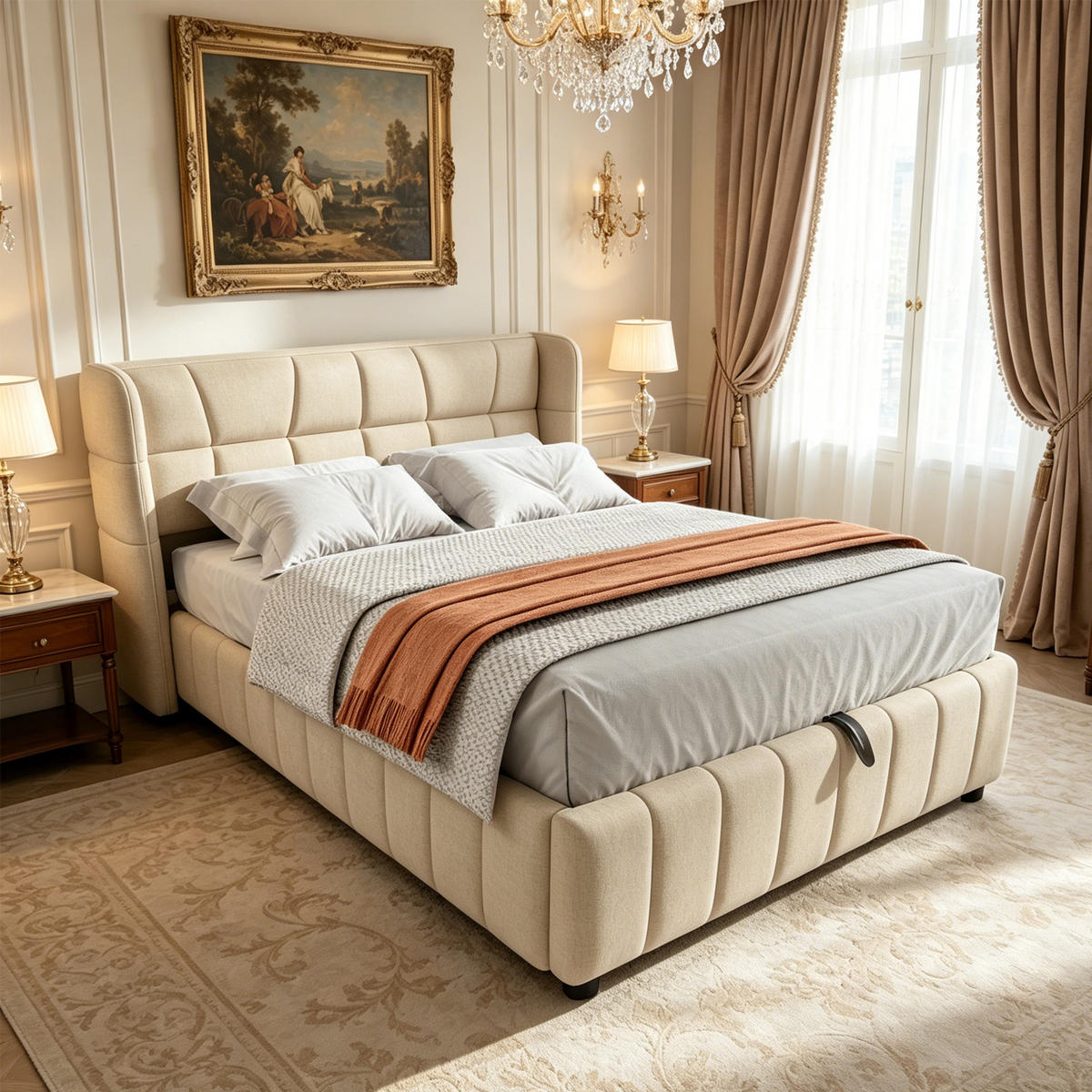 POLSTERBETT 140/200 cm in Beige mit Stauraum - Beige, Holzwerkstoff/Textil (140/200cm) - WISHDOR