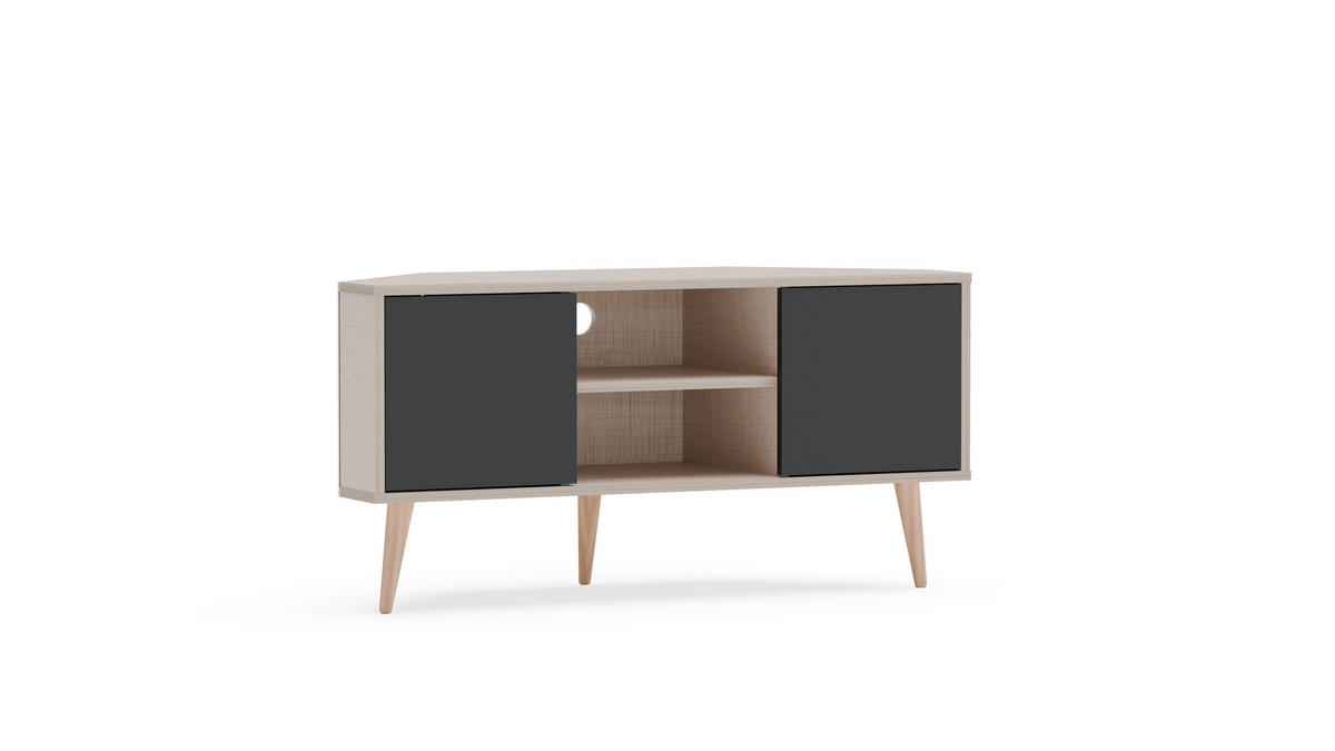 TV-ELEMENT Lesson Baumwollbeige Schwarz - Schwarz, Holzwerkstoff (120/59.8/45cm) - Decorotika