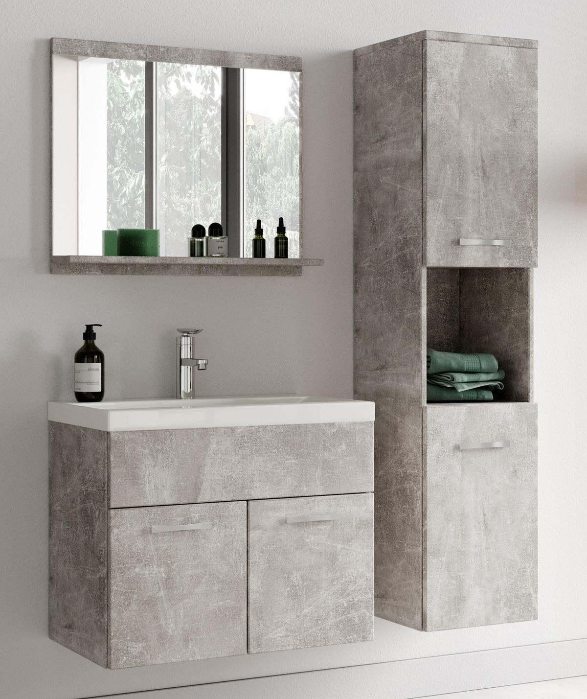 BADMÖBEL-SET Montreal 3 Teile Beton Grau - 60 x 35 x 51 cm - Grau, Holz (60/51/35cm) - Badplaats