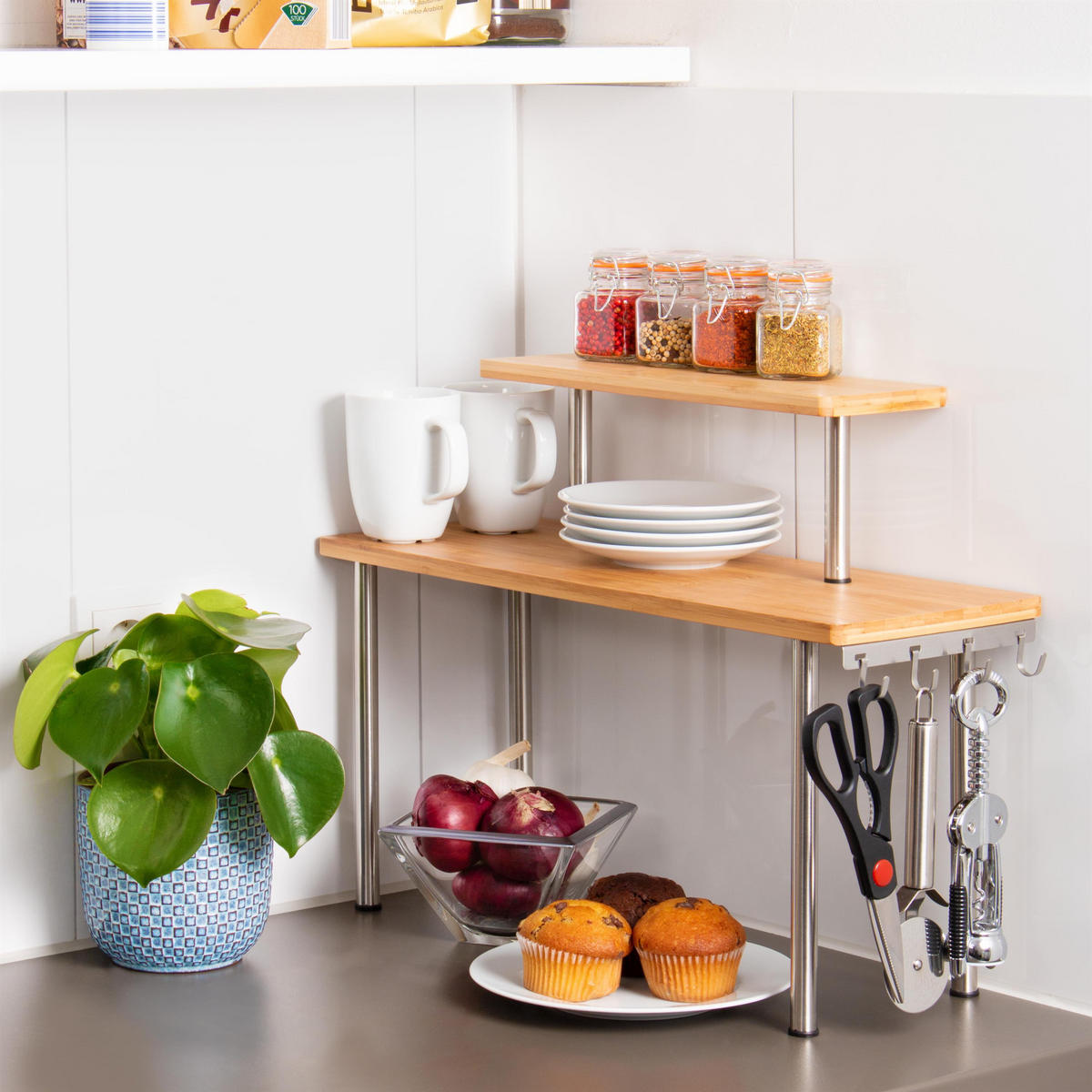 KÜCHENREGAL, Edelstahl - Edelstahlfarben, Holz (52/40/19.5cm) - bremermann