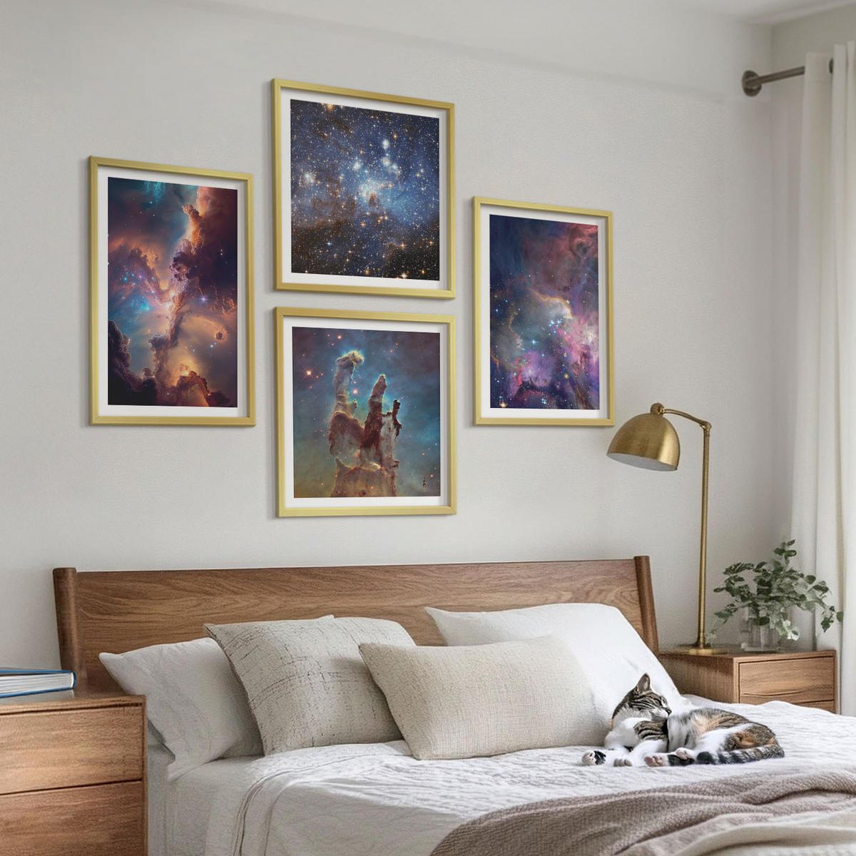 WANDBILDER 4er Set - 50x50 cm & 40x60 cm Goldrahmen - Kosmische Sternenlandschaften - Goldfarben, Kunststoff (50/50cm) - ArtPrintCave
