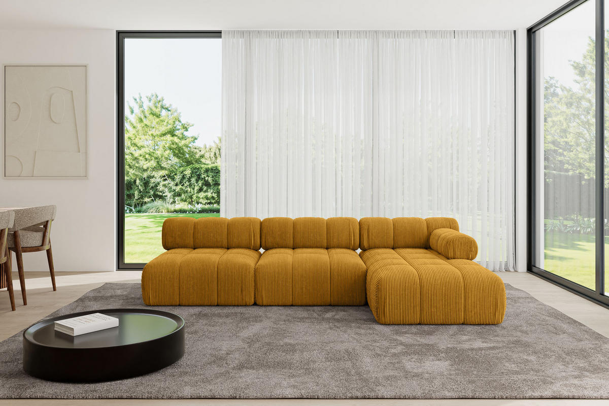 ECKSOFA modulares Sofa Razon-L2 - 285x160x70 cm Senfgelb Cord - Currygelb, Holzwerkstoff/Textil (285/160cm) - ALTDECOR