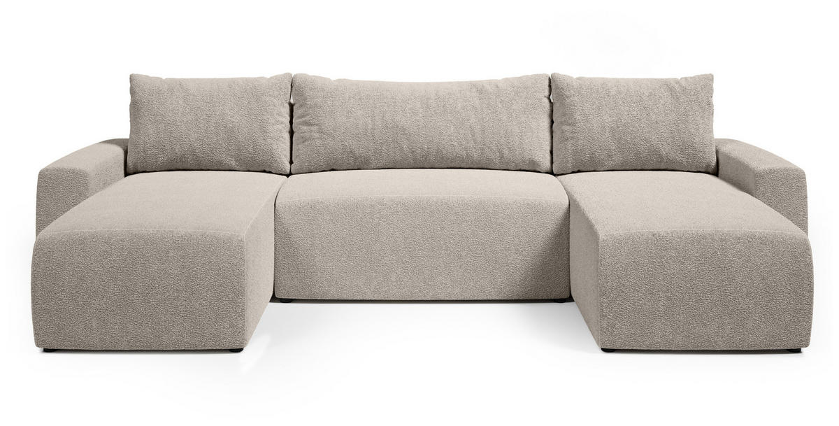 WOHNLANDSCHAFT Plush mit Schlaffunktion Ecru Boucle - Ecru, Kunststoff/Textil (315/72/145cm) - Bromarkt