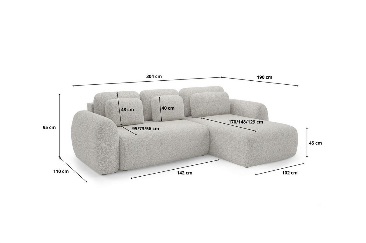 ECKSOFA Gaston Mit Schlaffunktion - Greige, Holzwerkstoff/Textil (304/190cm) - Fun Möbel