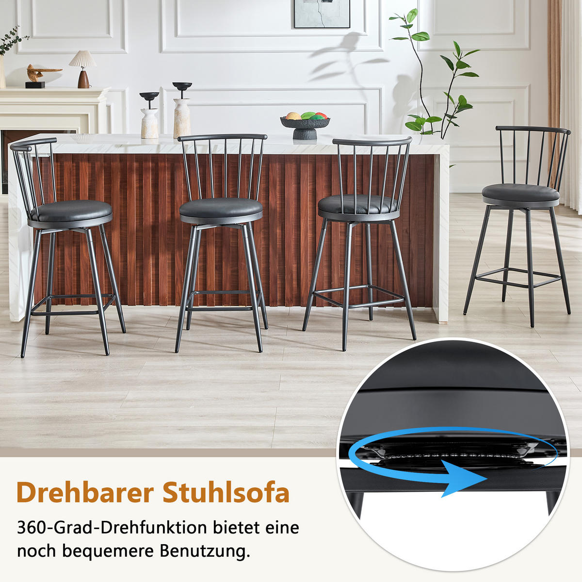 BARHOCKER DE-36667 2er Set mit PU-Bezug und Metallgestell Schwarz - Schwarz, Metall (39/96/39cm) - ComfortXL
