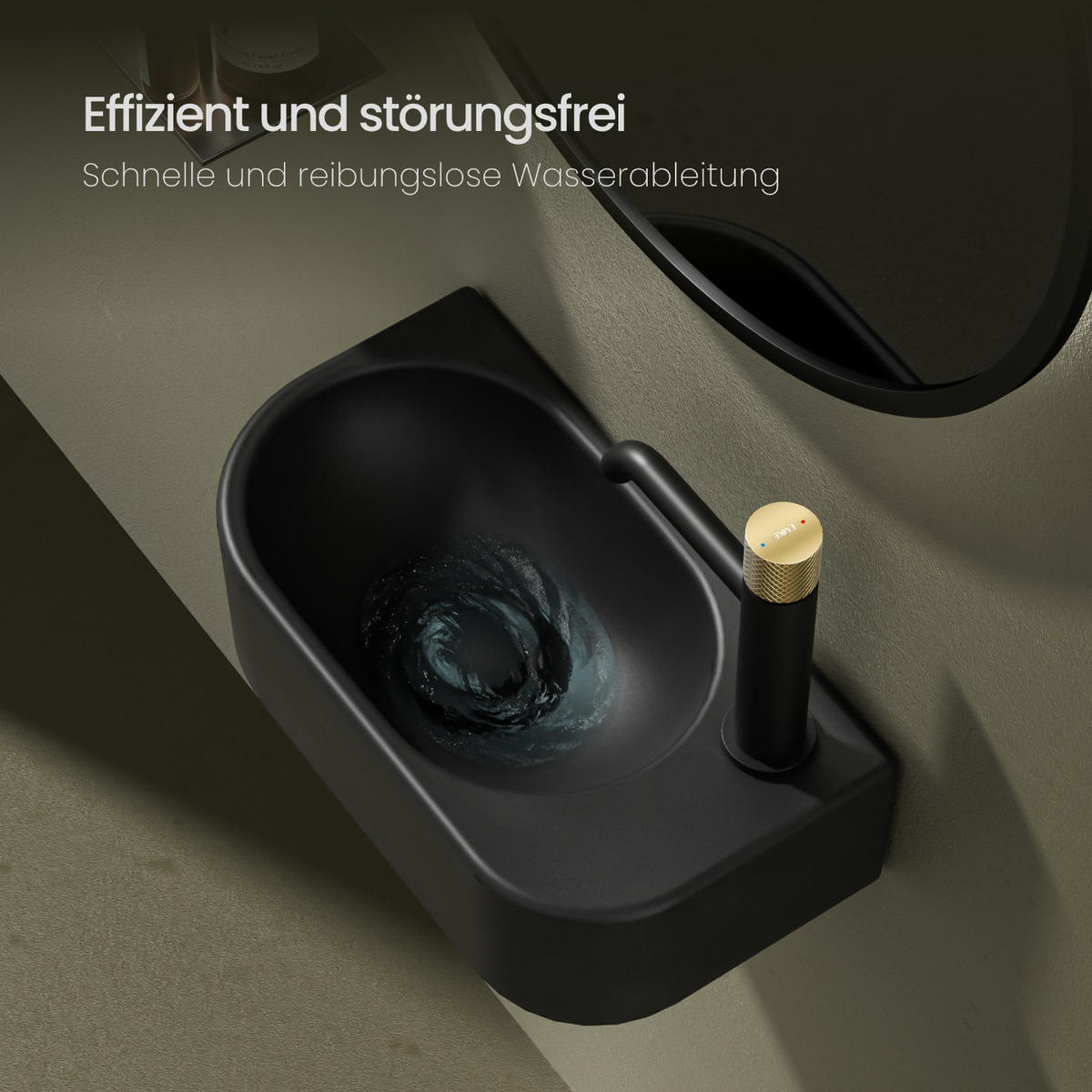 WASCHBECKEN Abgerundete Ecken Mit Hahnloch links Mattschwarz 40 / 21,5 / 12 cm - Schwarz, Keramik (21.5/12/40cm) - EMKE