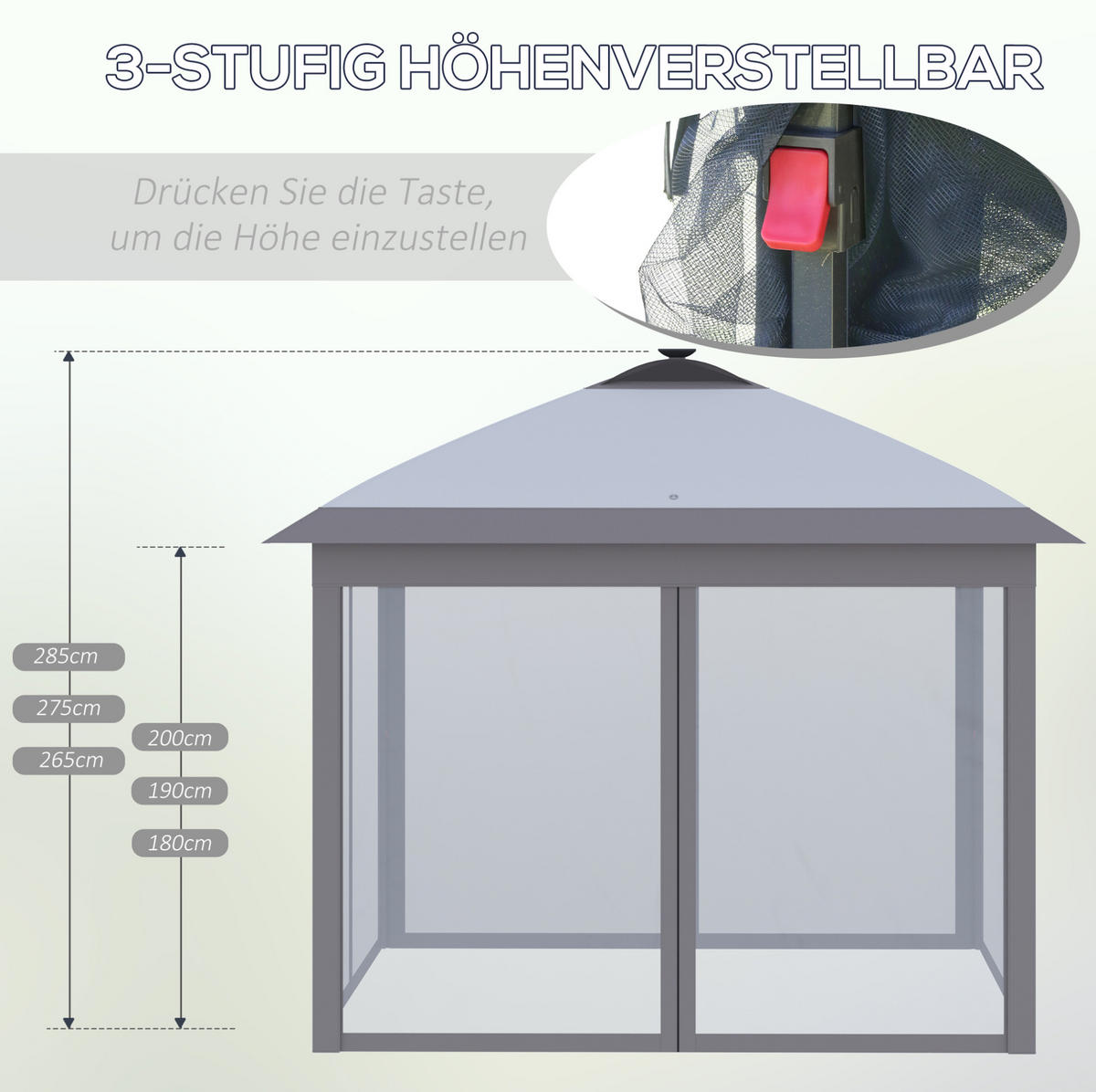 ZAHRADNÍ altán z kovu 330x330x288 cm šedý s LED osvětlením, USB nabíjením a síťovanými závěsy - šedá, kov (330/288/330cm) - Modfu