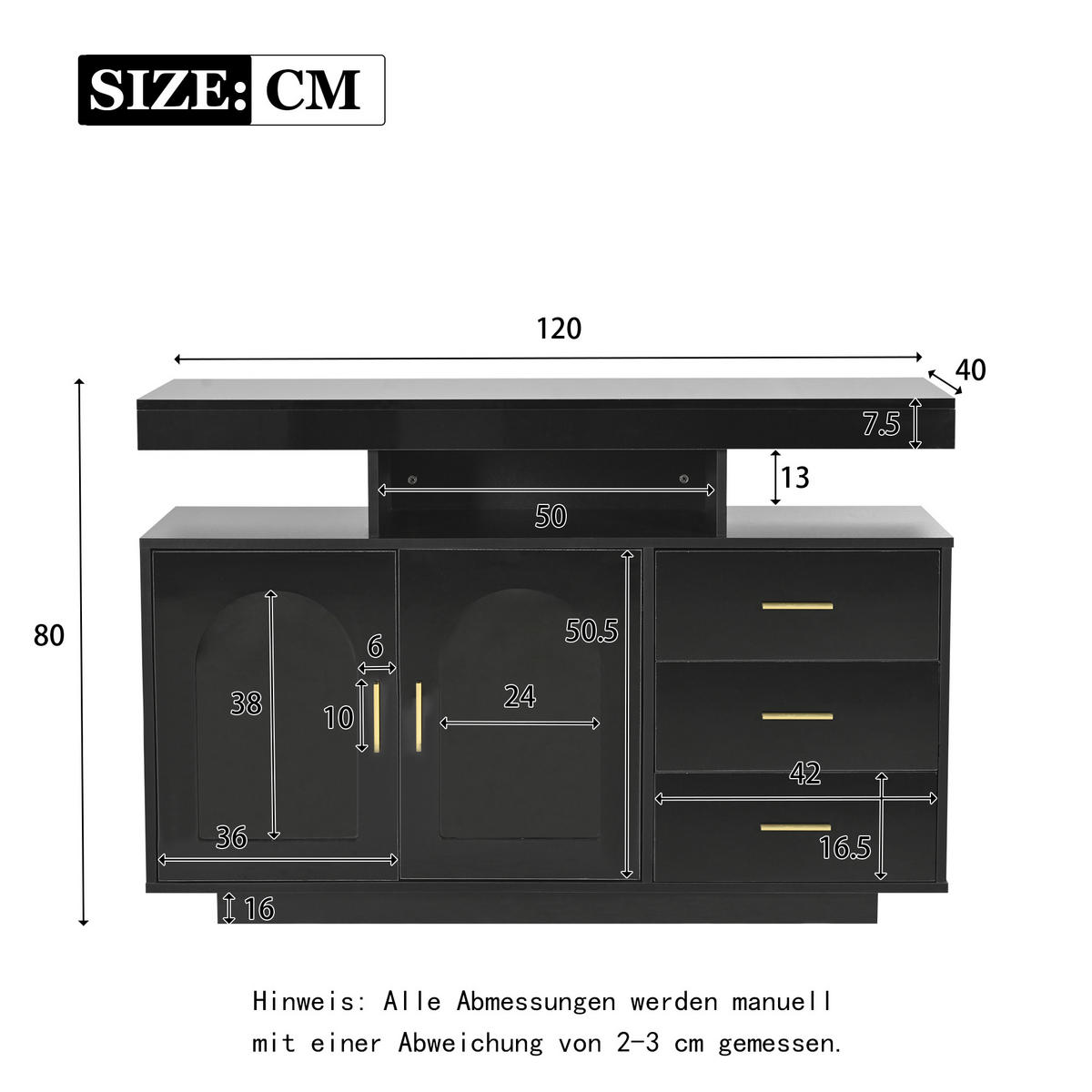 SIDEBOARD LED Schwarz 120cm 16 Farben Hochglanz Stauraum - Schwarz, Holzwerkstoff (40/80/120cm) - FLIEKS