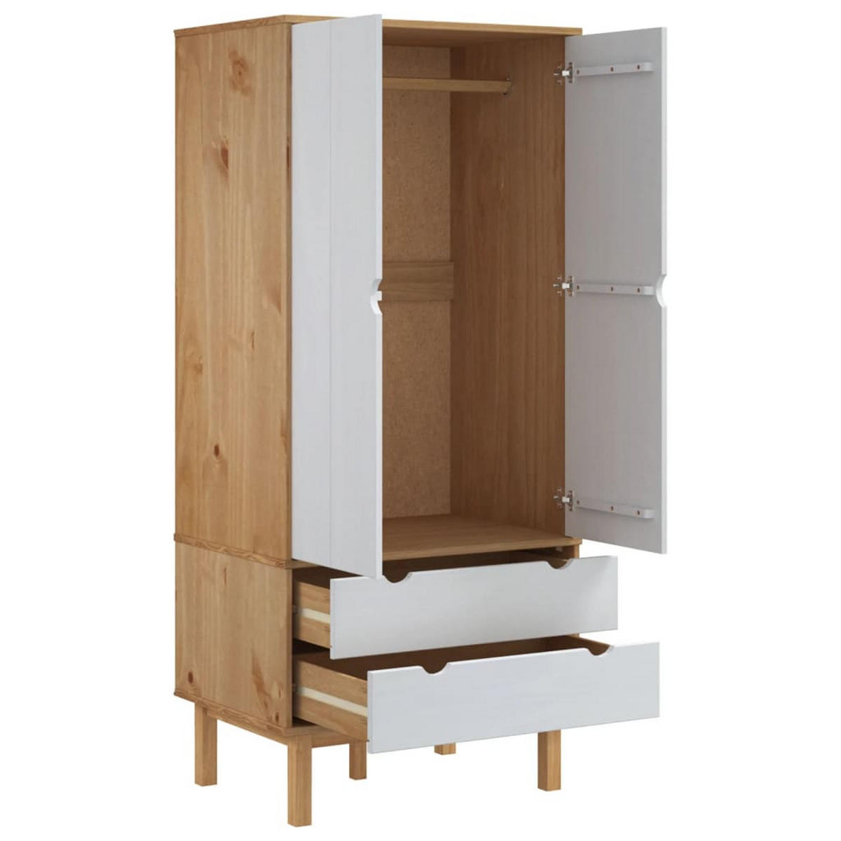 KLEIDERSCHRANK OTTA Braun&Weiß 76,5x53x172 cm Massivholz Kiefer - Weiß, Holz (76.5/172/53cm) - furnicato