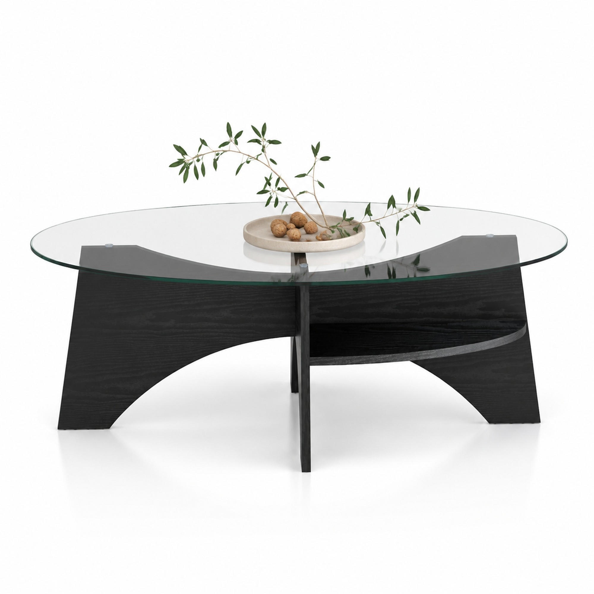 COUCHTISCH fächerförmiges Design Sicherheitsglas stabile Struktur modern Schwarz 104,9/60/35,6 cm - Transparent/Schwarz, Glas/Holzwerkstoff (104.9/60/35.6cm) - EVRYAE