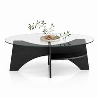 COUCHTISCH fächerförmiges Design Sicherheitsglas stabile Struktur modern Schwarz 104,9/60/35,6 cm - Transparent/Schwarz, Glas/Holzwerkstoff (104.9/60/35.6cm) - EVRYAE