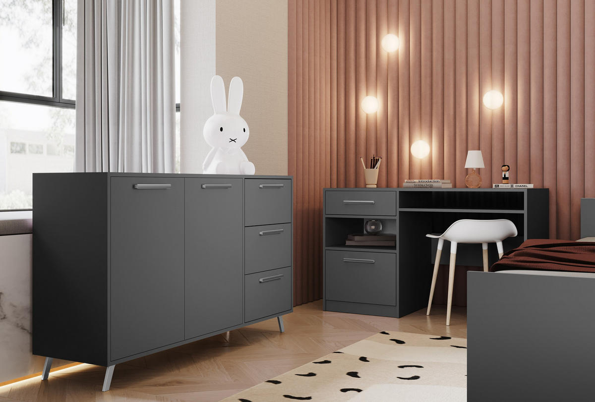 SCHREIBTISCH ELISE 125x58x82 cm Bürotisch Computertisch, Graphitfarben - Graphitfarben, Holzwerkstoff (58/125/82cm) - MASSENO