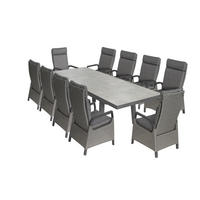 GARTENMÖBEL-SET Georgia 4 Aluminium ausziehbarer Tisch 10x Hochlehner Gartensessel - Anthrazit/Grau, Naturmaterialien - Green Spirit