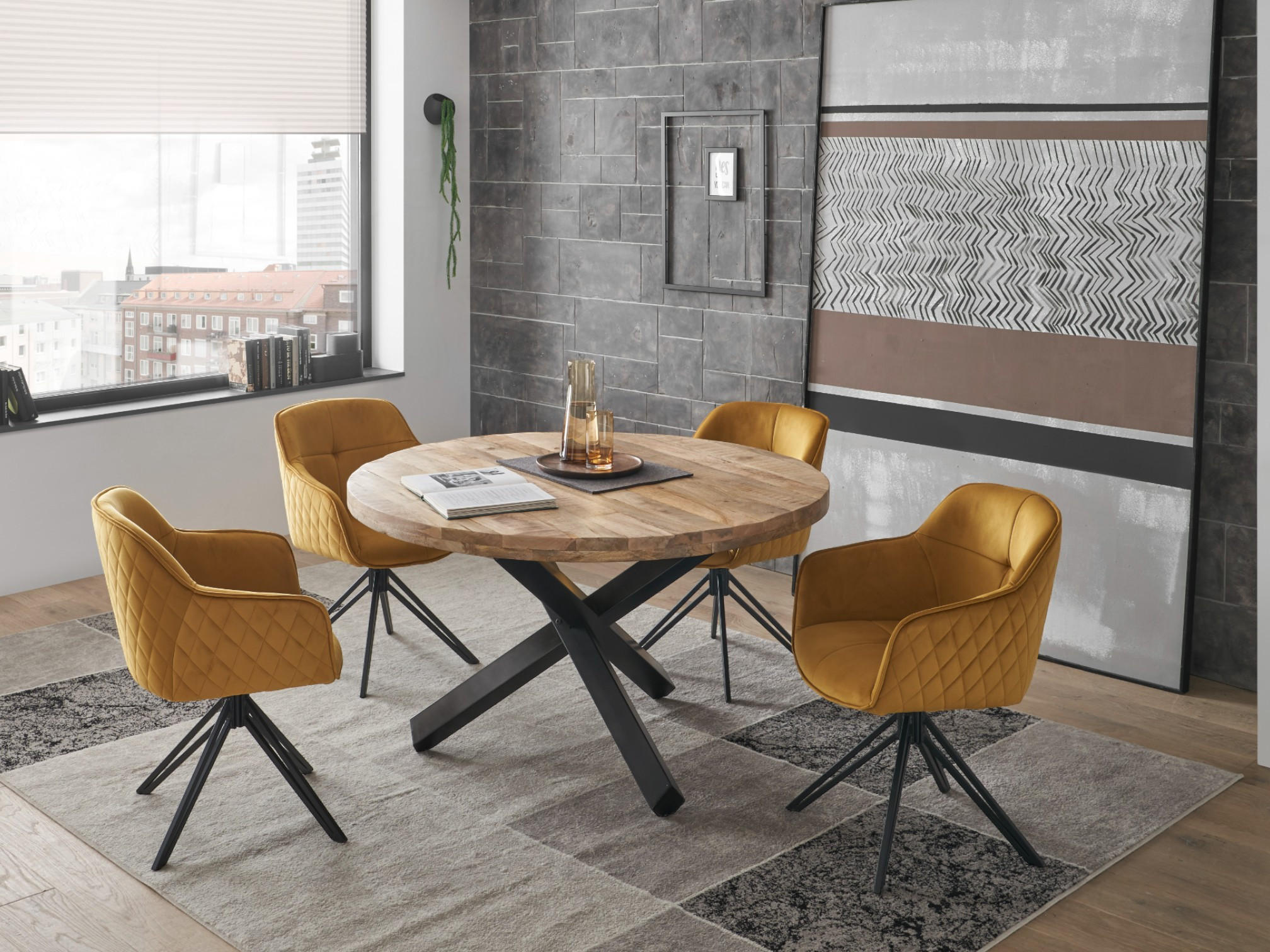 TISCHGRUPPE Set, Esstisch mit 4 Stühlen gold - Goldfarben, Holz (130/77/130cm) - moebel dich auf