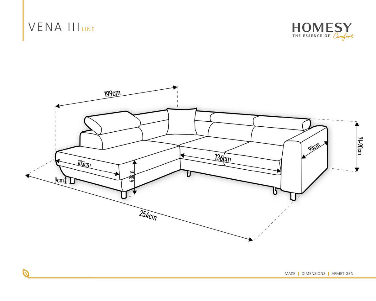 ECKSCHLAFSOFA Vena III mit Schlaffunktion und Bettkasten, Links montierbar, Cappuccino - Cappuccino, Holz (199/254cm) - Homesy