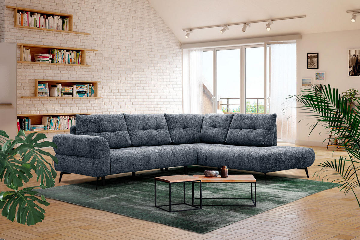 ECKSOFA SALVINI 5-Sitzer, dunkelblau - Schwarz/Dunkelblau, Holzwerkstoff/Textil (292/158cm) - Courtois Laville