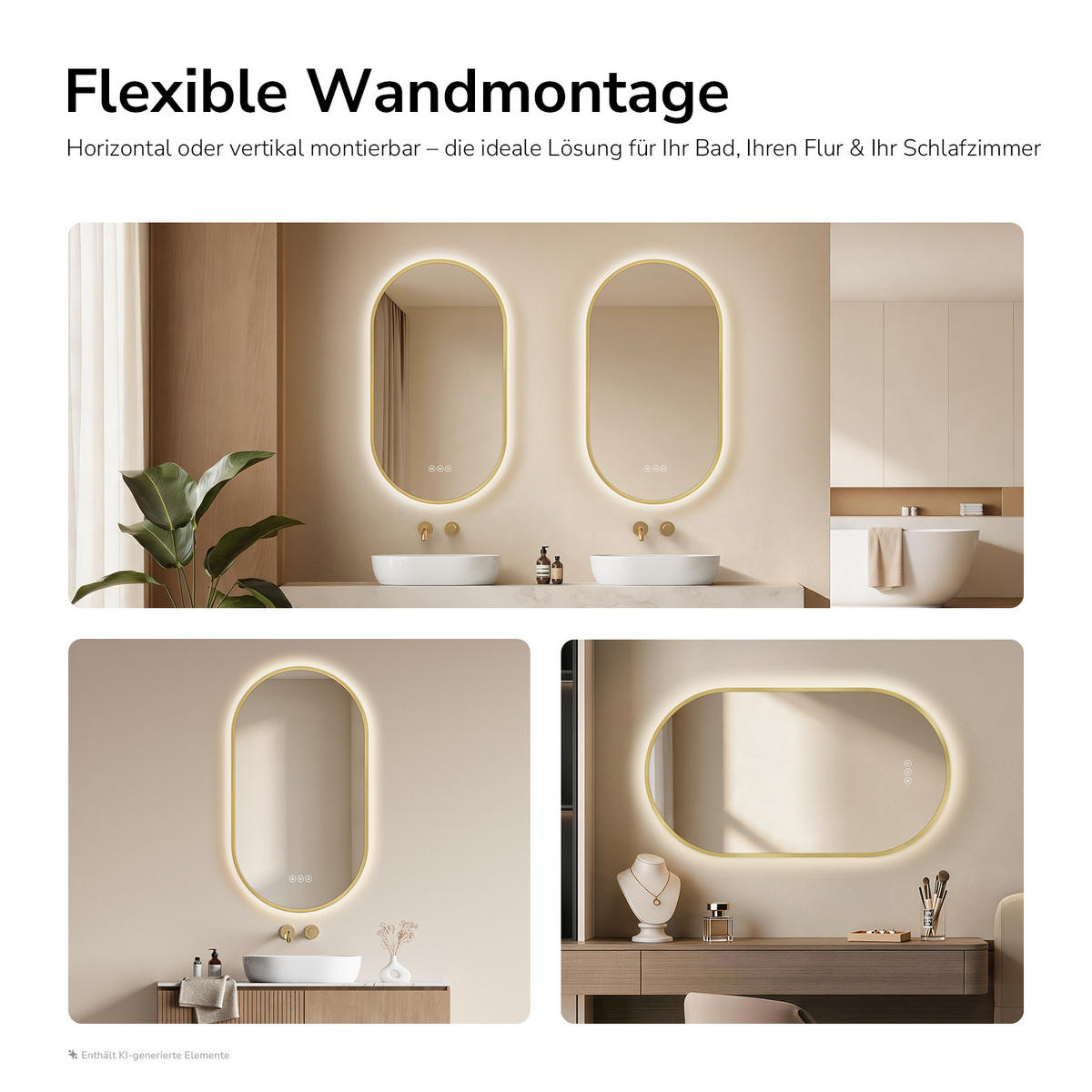 OGLINDA de baie cu LED-uri Auriu 50/90/3 cm - auriu, sticlă (50/90/3cm) - EMKE