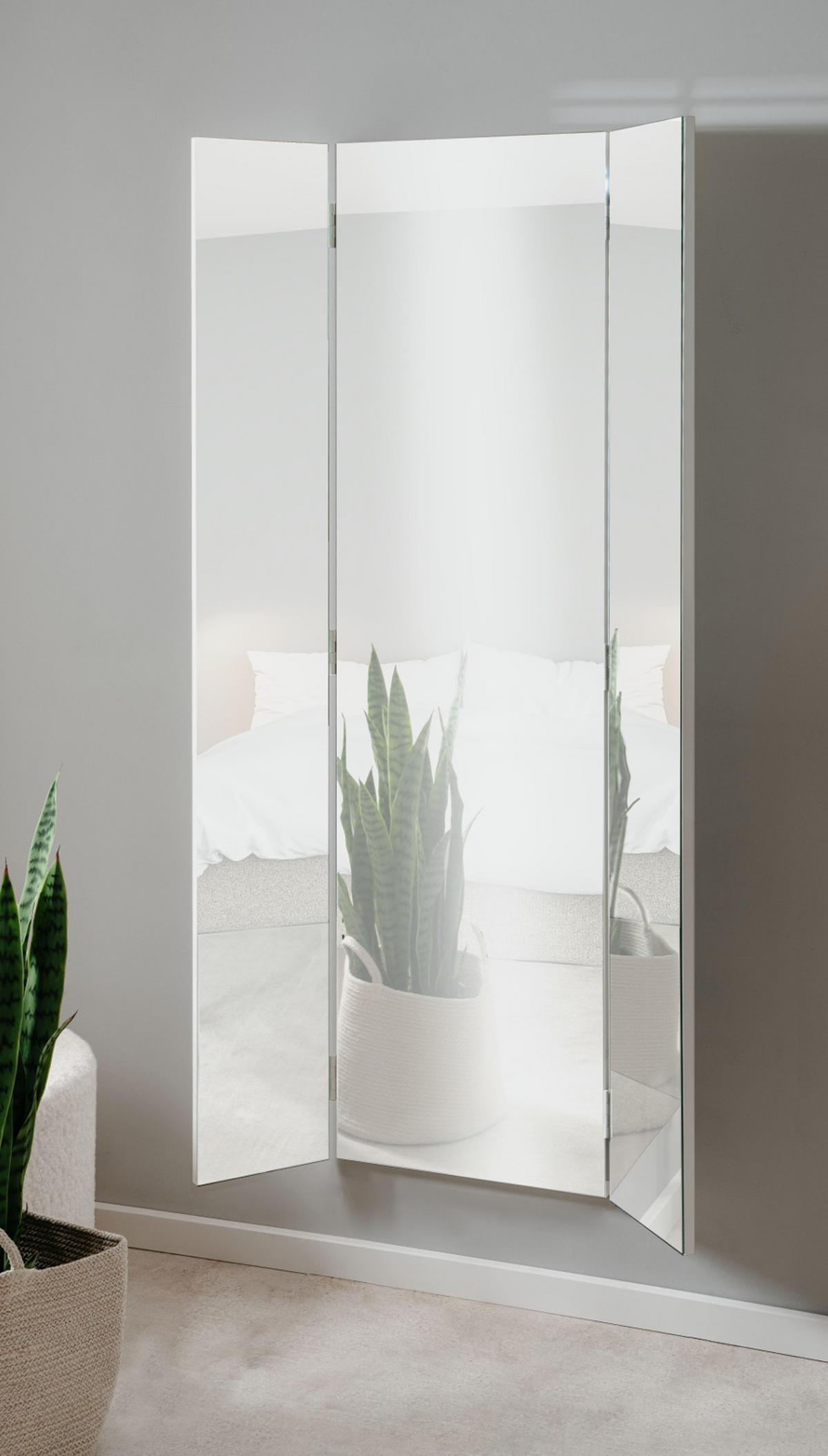 SPIEGEL weiß 3-teilig 91 x 160 cm, Garderobenspiegel klappbar - Weiß, Glas/Holzwerkstoff (45/190/4cm) - Furn.Design