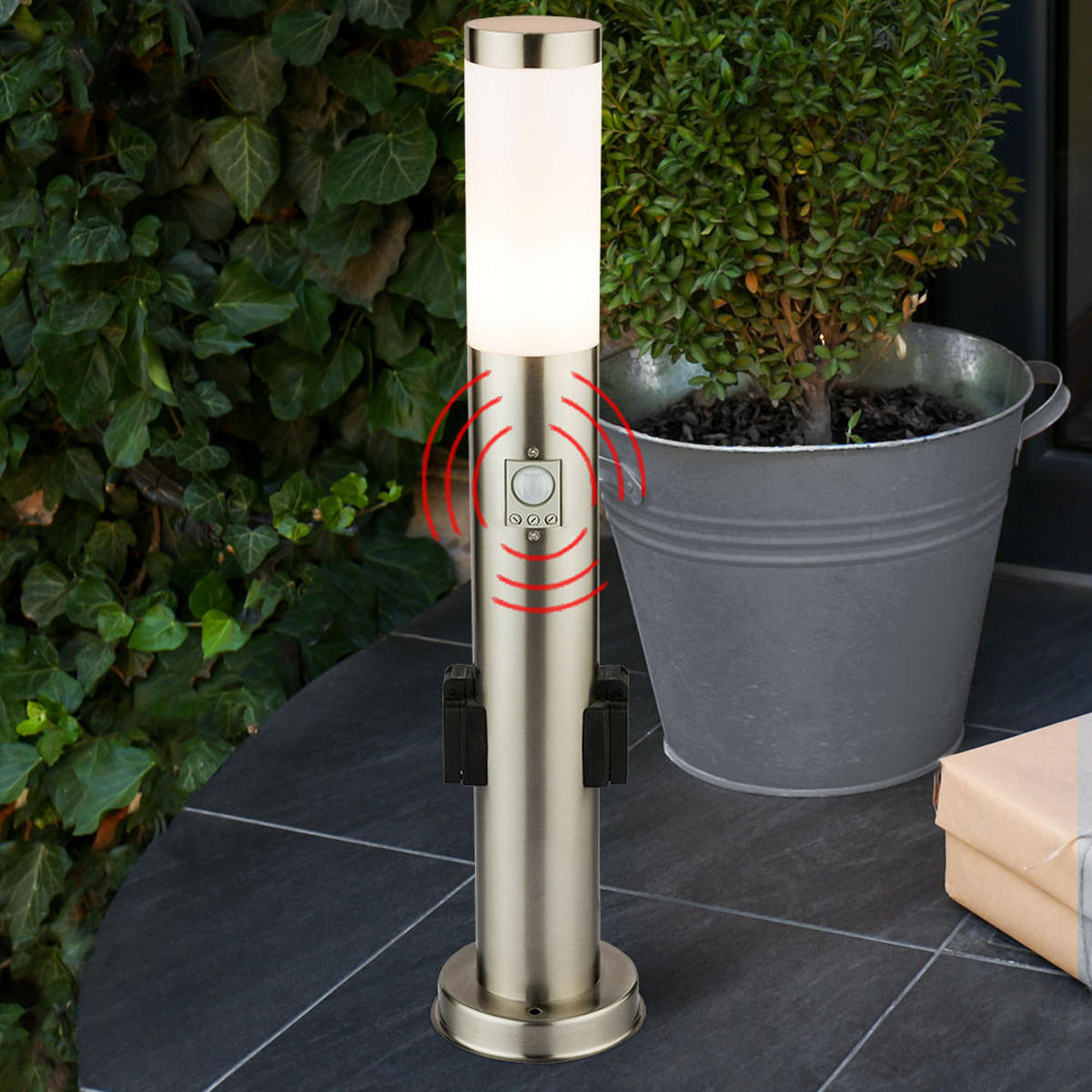 LED AUßENLEUCHTE BOSTON Edelstahl Silber - Silberfarben, Kunststoff (13.1/13.1/60cm) - Globo Lighting