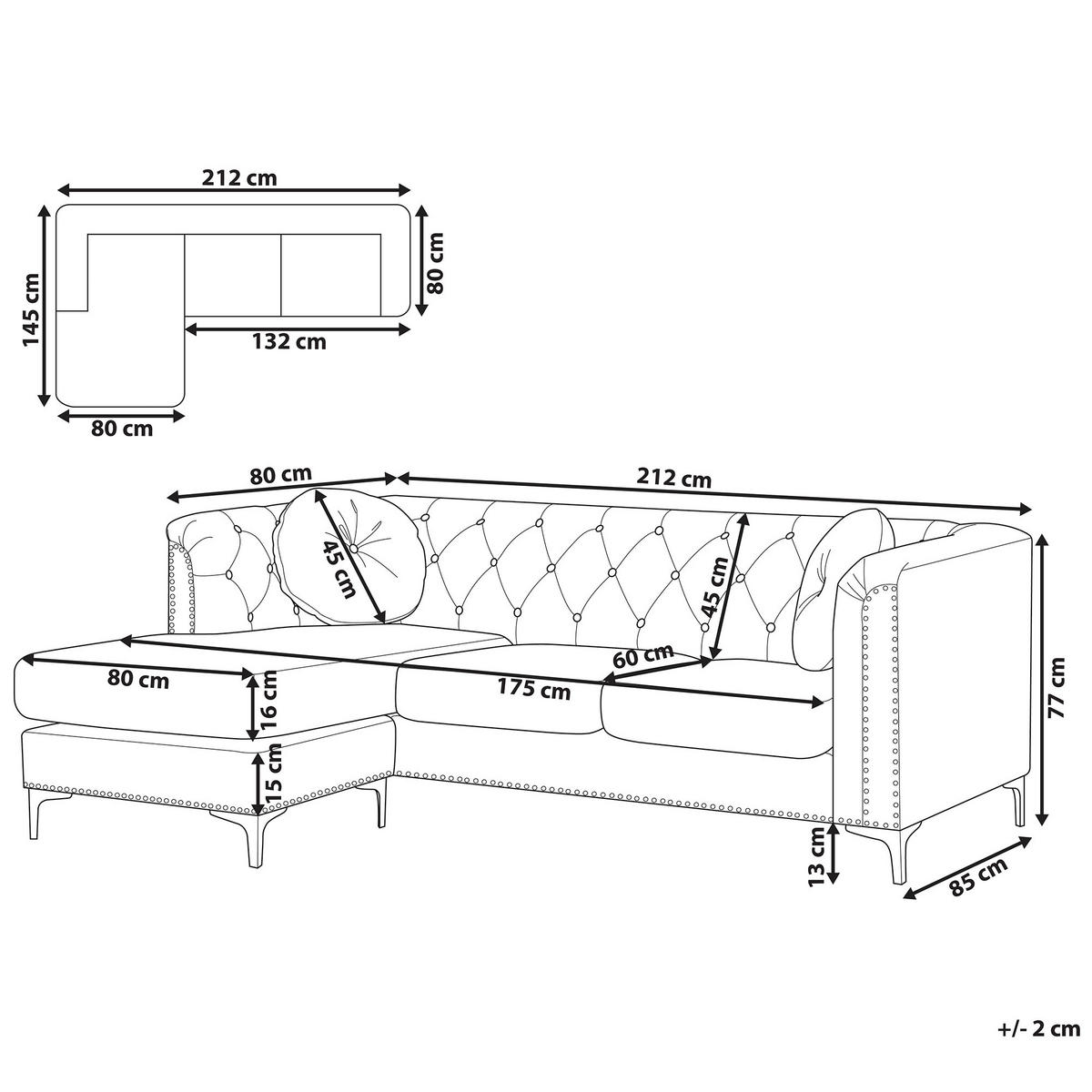 ECKSOFA Samtstoff Grau linksseitig Flen - Grau, Textil (212/145cm) - Beliani