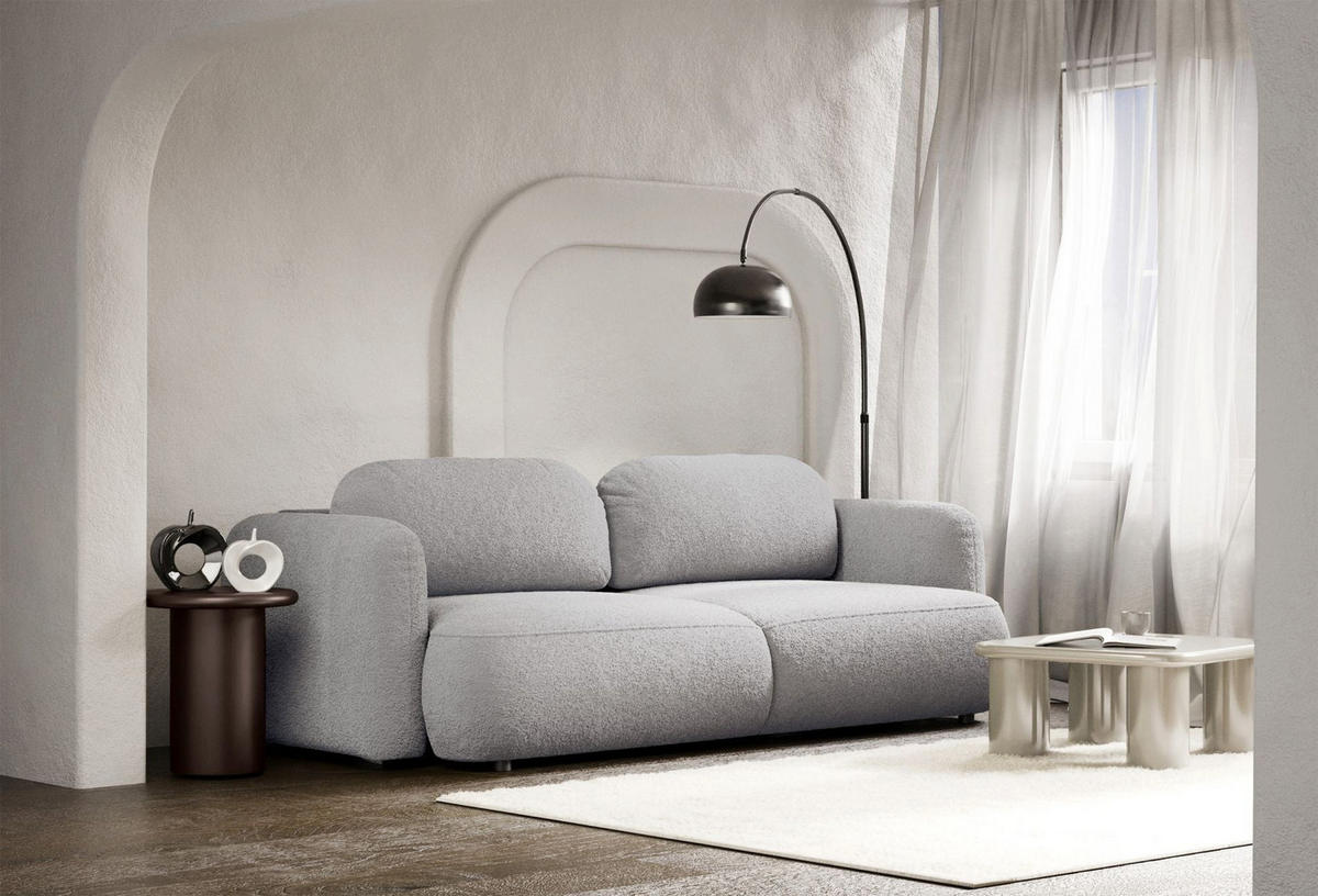 3-SITZER SCHLAFSOFA Tvoya Hellgrau Bouclé - Hellgrau/Schwarz, Kunststoff/Textil (253/82/110cm) - Selsey