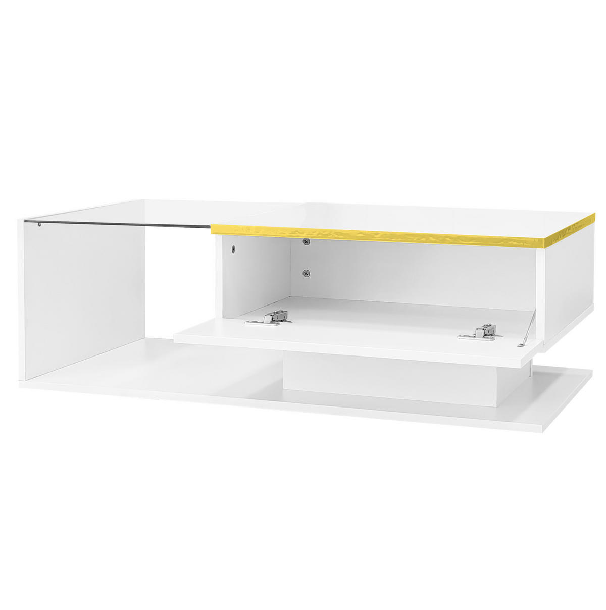 COUCHTISCH 100/50/32,5 cm mit Glasplatte, Stauraum und dimmbarer LED-Beleuchtung, Weiß - Weiß, Holzwerkstoff (100/50/32.5cm) - Redom