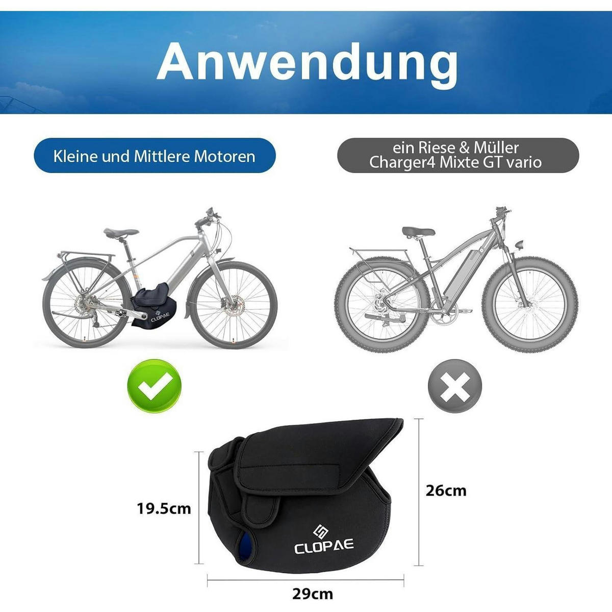 EBIKE Motorabdeckung Neopren Wasserdicht Transportschutz - Schwarz, Kunststoff (21.5/3.5/30.5cm)