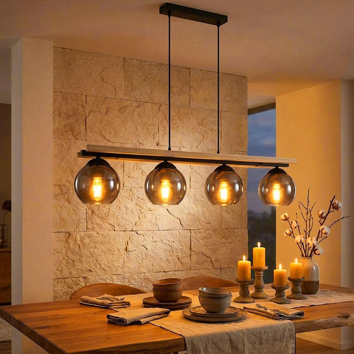 LED HÄNGELEUCHTE Holz Rauchglas Braun - Braun, Holz (85/15/120cm) - Globo Lighting