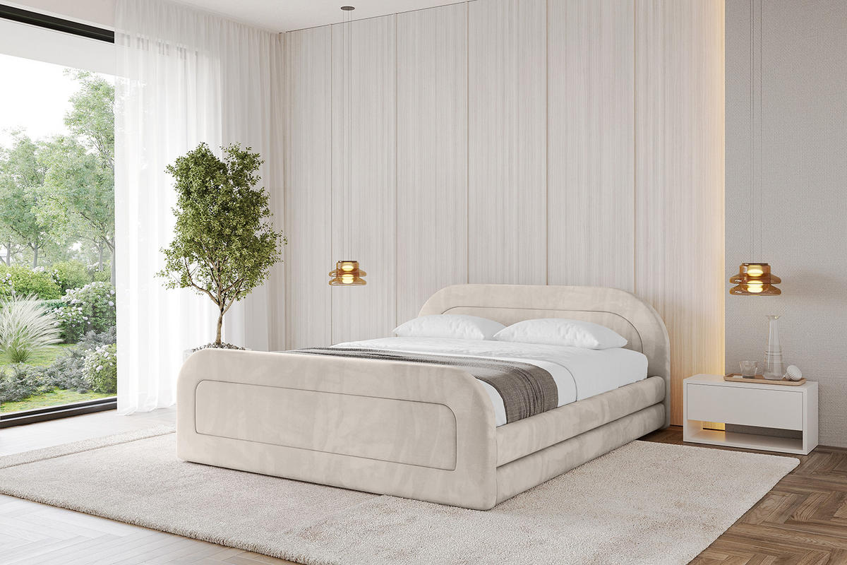POLSTERBETT mit Bettkasten, Fußteil und Lattenrost, Boxbett mit Matratze H3/H4 - LERIS-v1-Z 180x200 Beige - Beige, Holzwerkstoff/Textil (180/200cm) - ALTDECOR